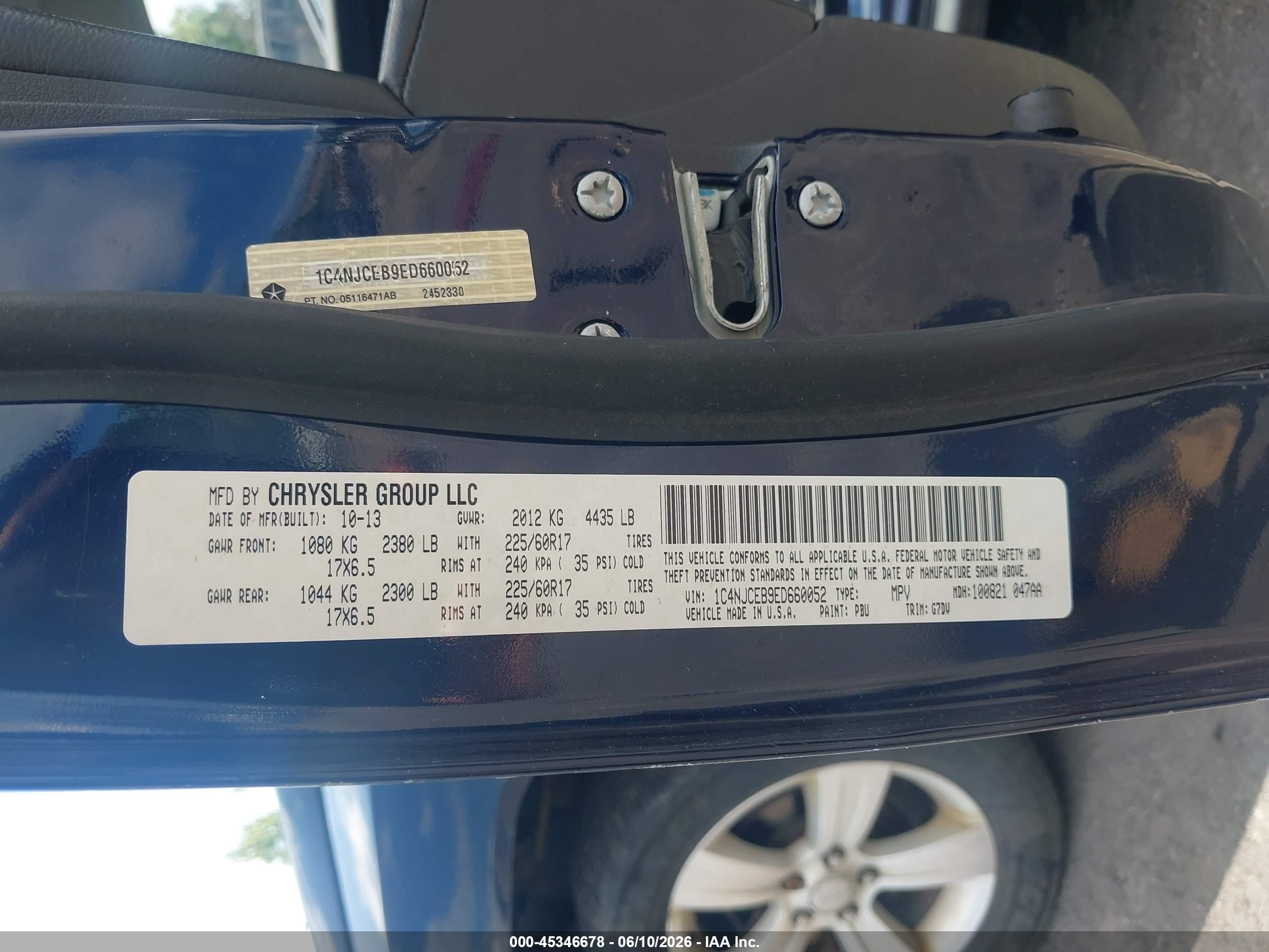 2014 Jeep Compass Latitude Синий vin: 1C4NJCEB9ED660052