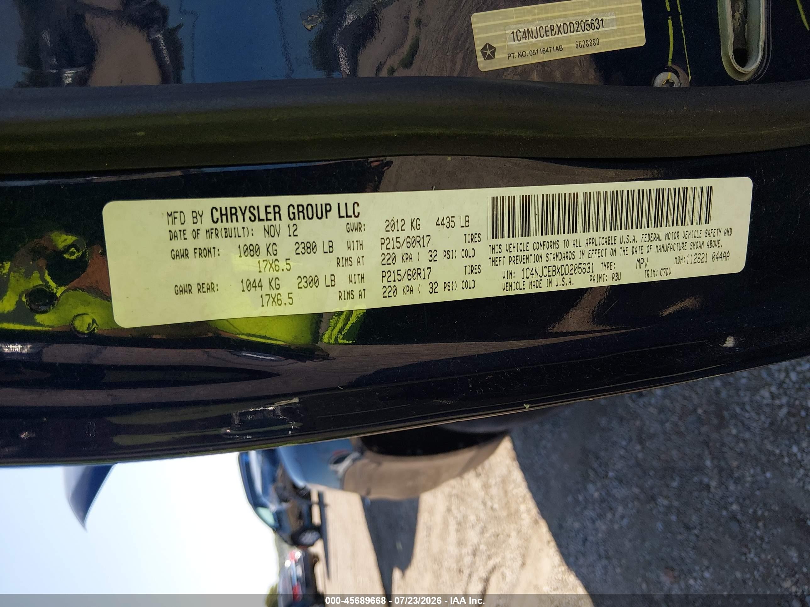 2013 Jeep Compass Latitude Blue vin: 1C4NJCEBXDD205631