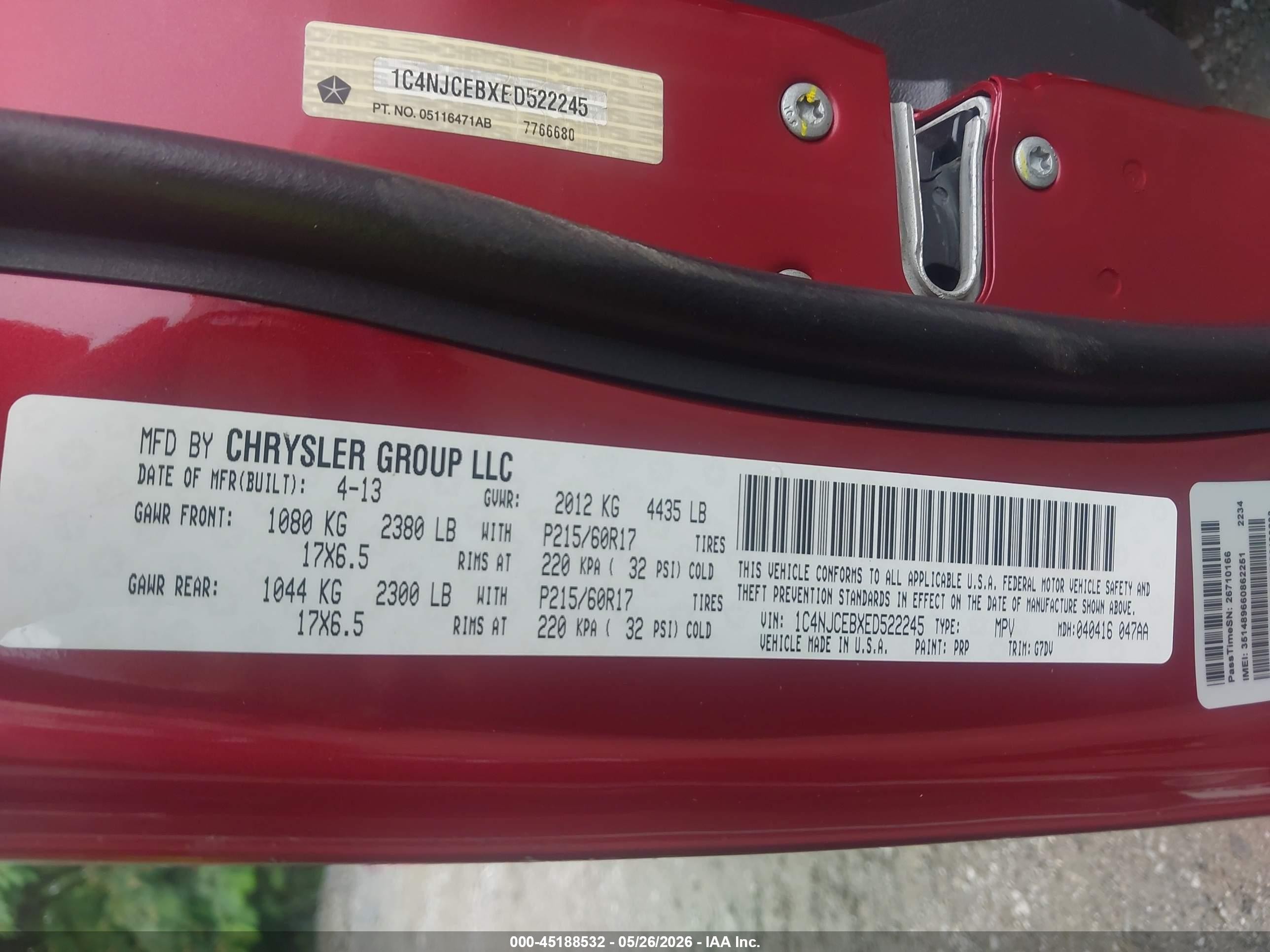 2014 Jeep Compass Latitude Red vin: 1C4NJCEBXED522245