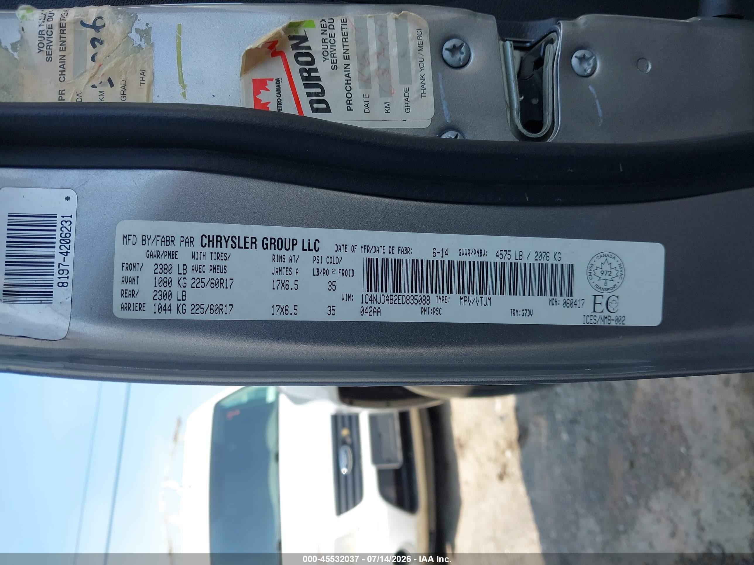 2014 Jeep Compass Sport/north Серебряный vin: 1C4NJDAB2ED835088