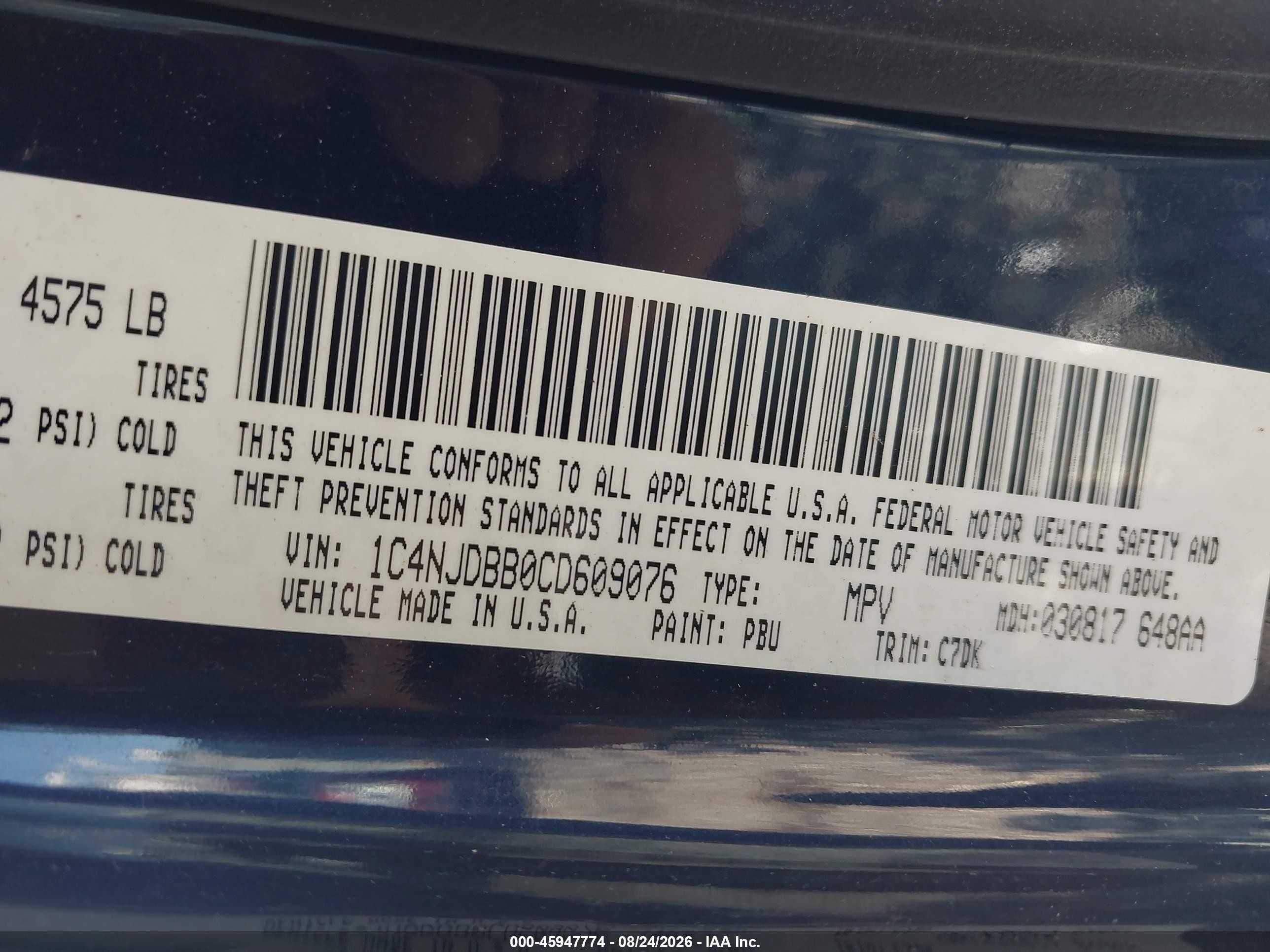 2012 Jeep Compass Sport Blue vin: 1C4NJDBB0CD609076