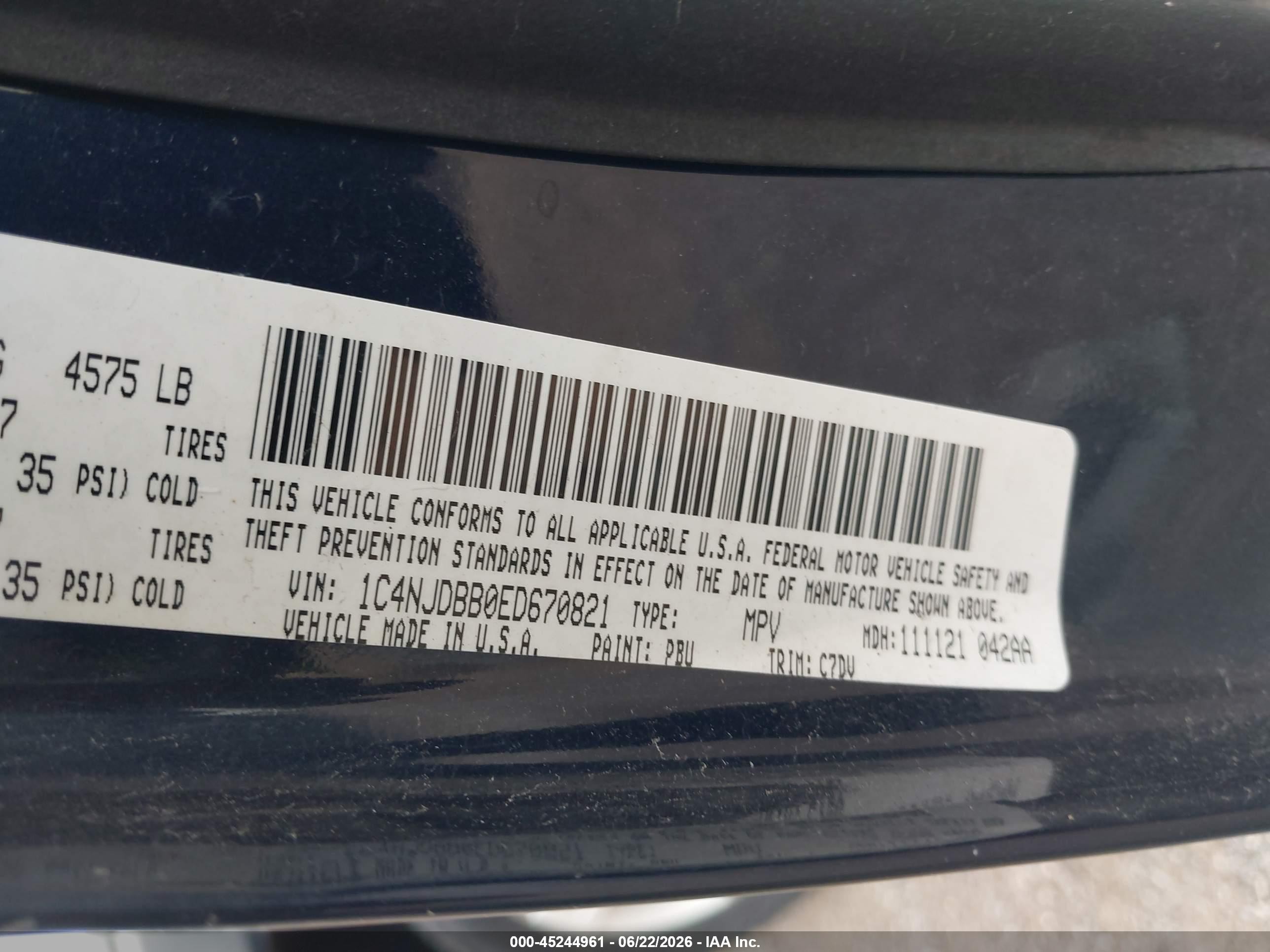 2014 Jeep Compass Sport Blue vin: 1C4NJDBB0ED670821