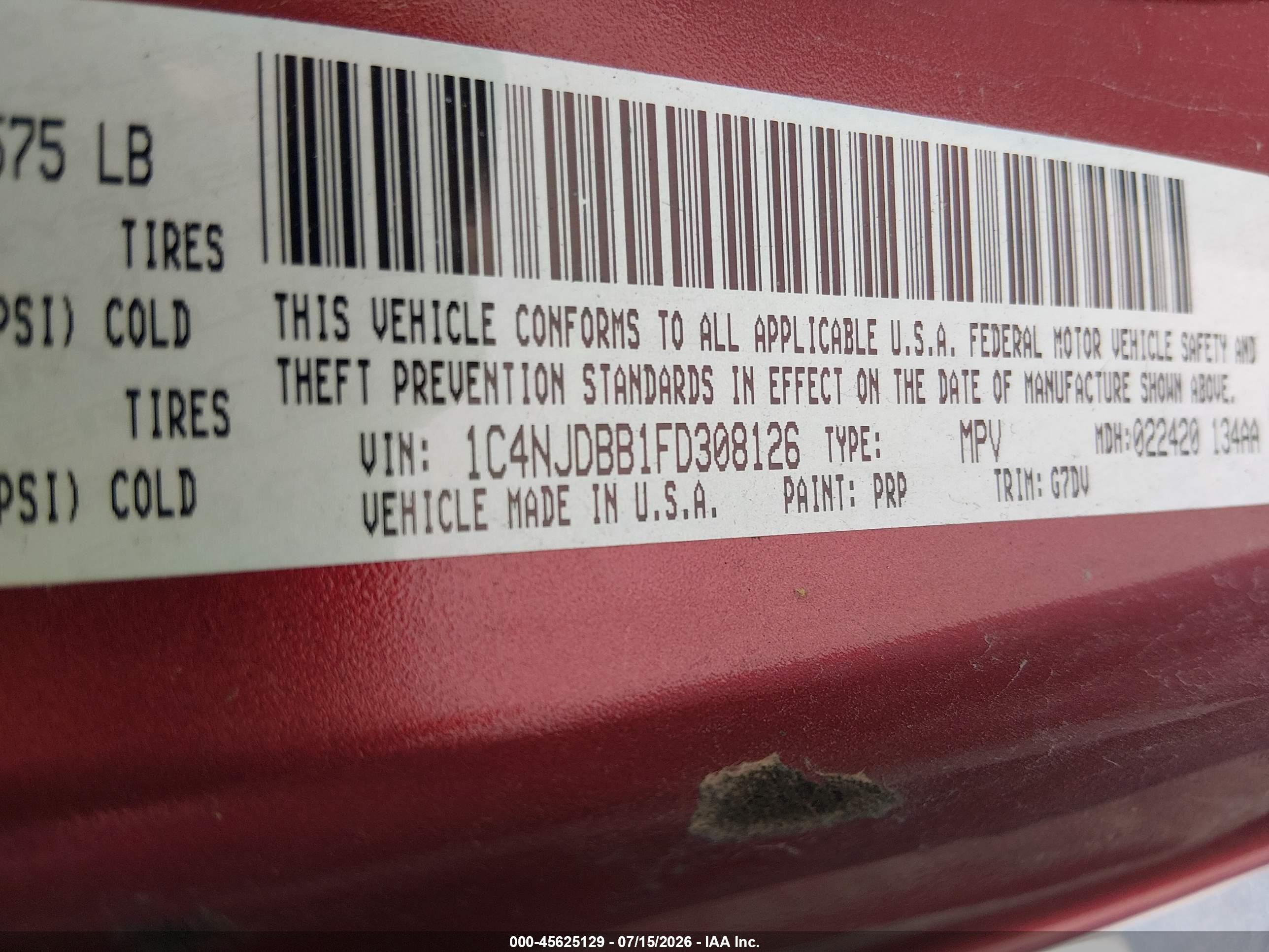 2015 Jeep Compass Altitude Edition Red vin: 1C4NJDBB1FD308126