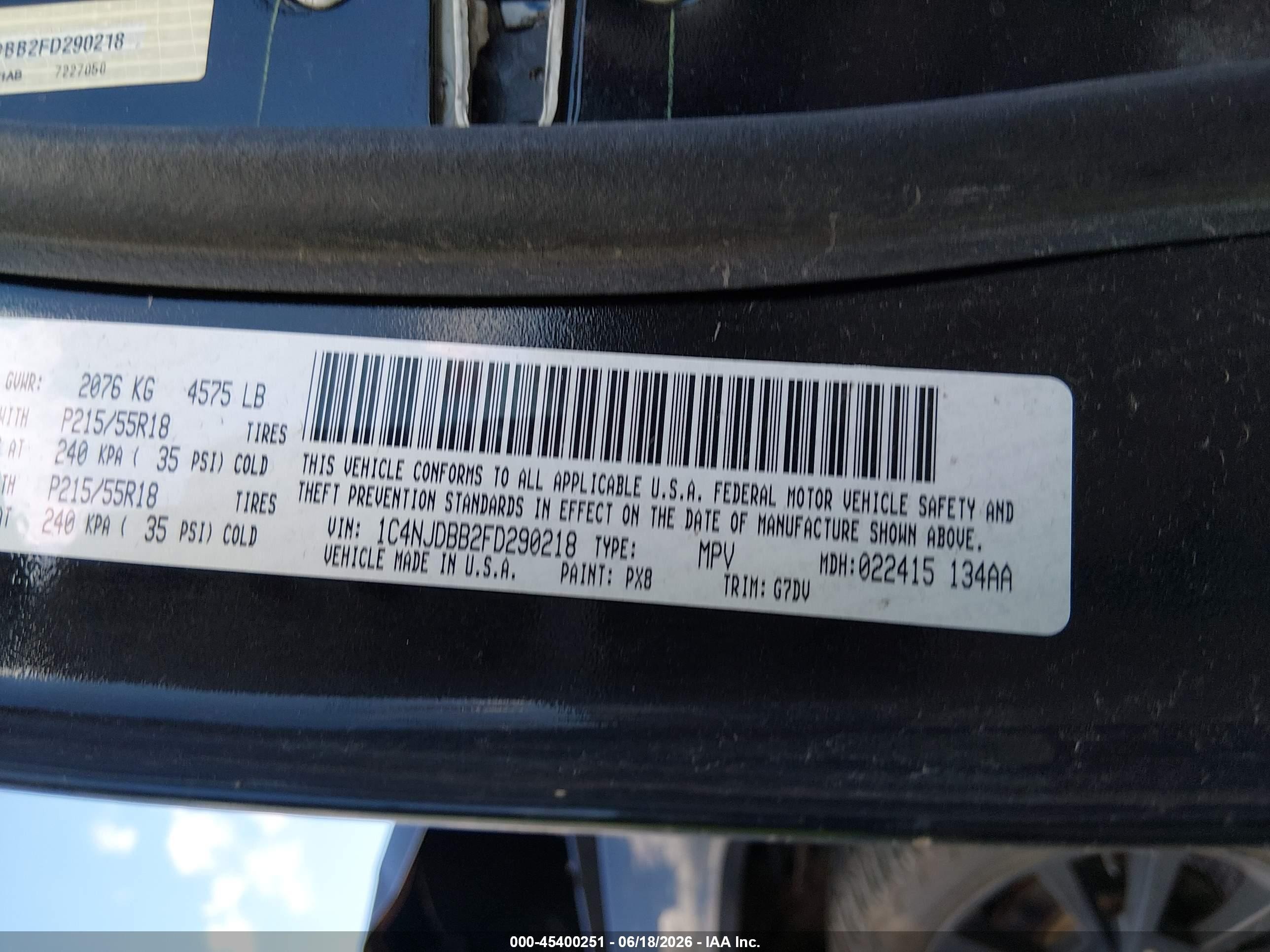 2015 Jeep Compass Altitude Edition Black vin: 1C4NJDBB2FD290218