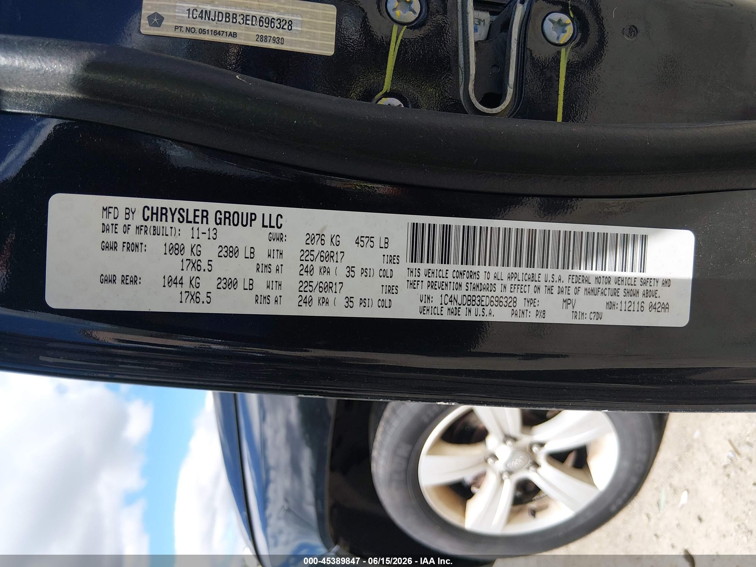 2014 Jeep Compass Sport Black vin: 1C4NJDBB3ED696328