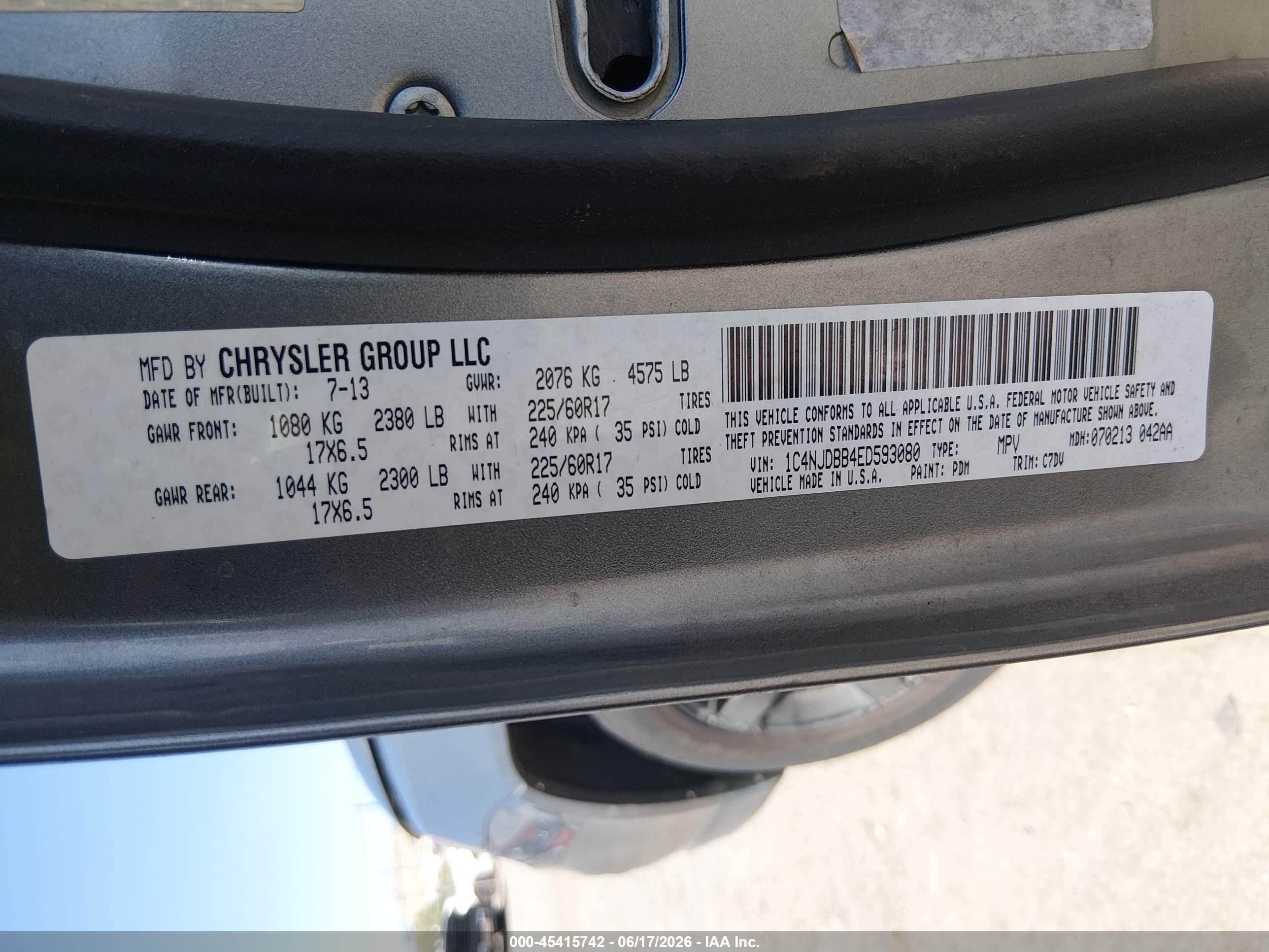 2014 Jeep Compass Sport Gray vin: 1C4NJDBB4ED593080
