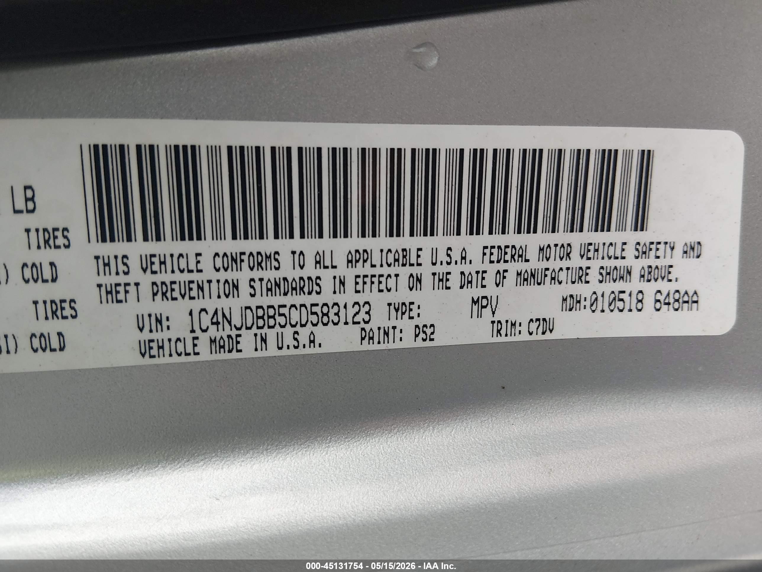 2012 Jeep Compass Sport Silver vin: 1C4NJDBB5CD583123