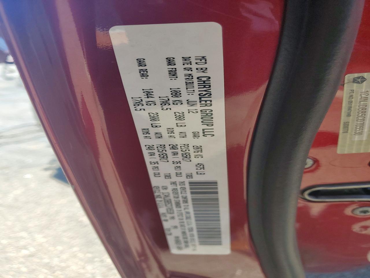 2012 Jeep Compass Sport Red vin: 1C4NJDBB5CD705530
