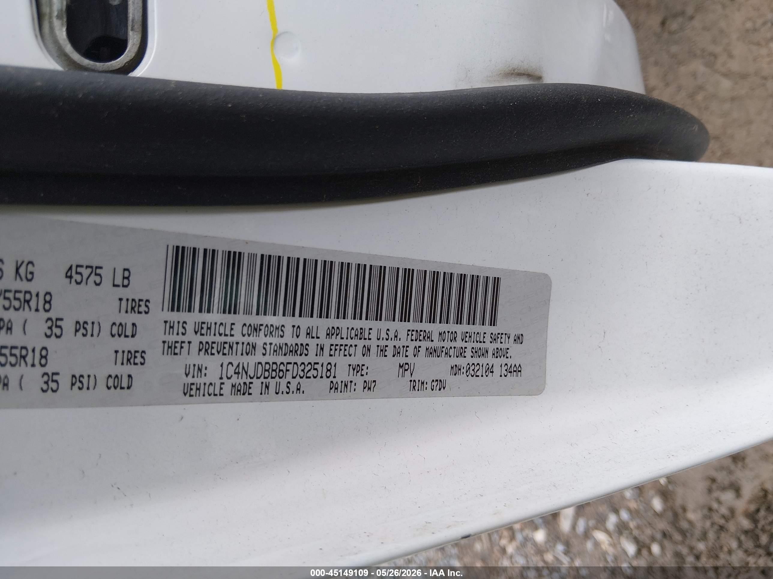 2015 Jeep Compass Altitude Edition White vin: 1C4NJDBB6FD325181