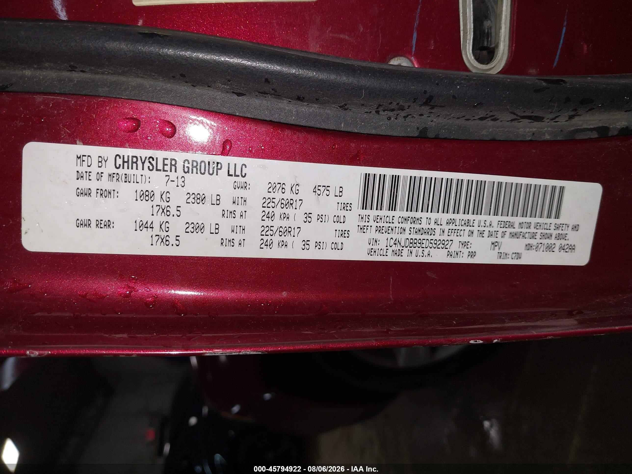 2014 Jeep Compass Sport Красный vin: 1C4NJDBB9ED592927