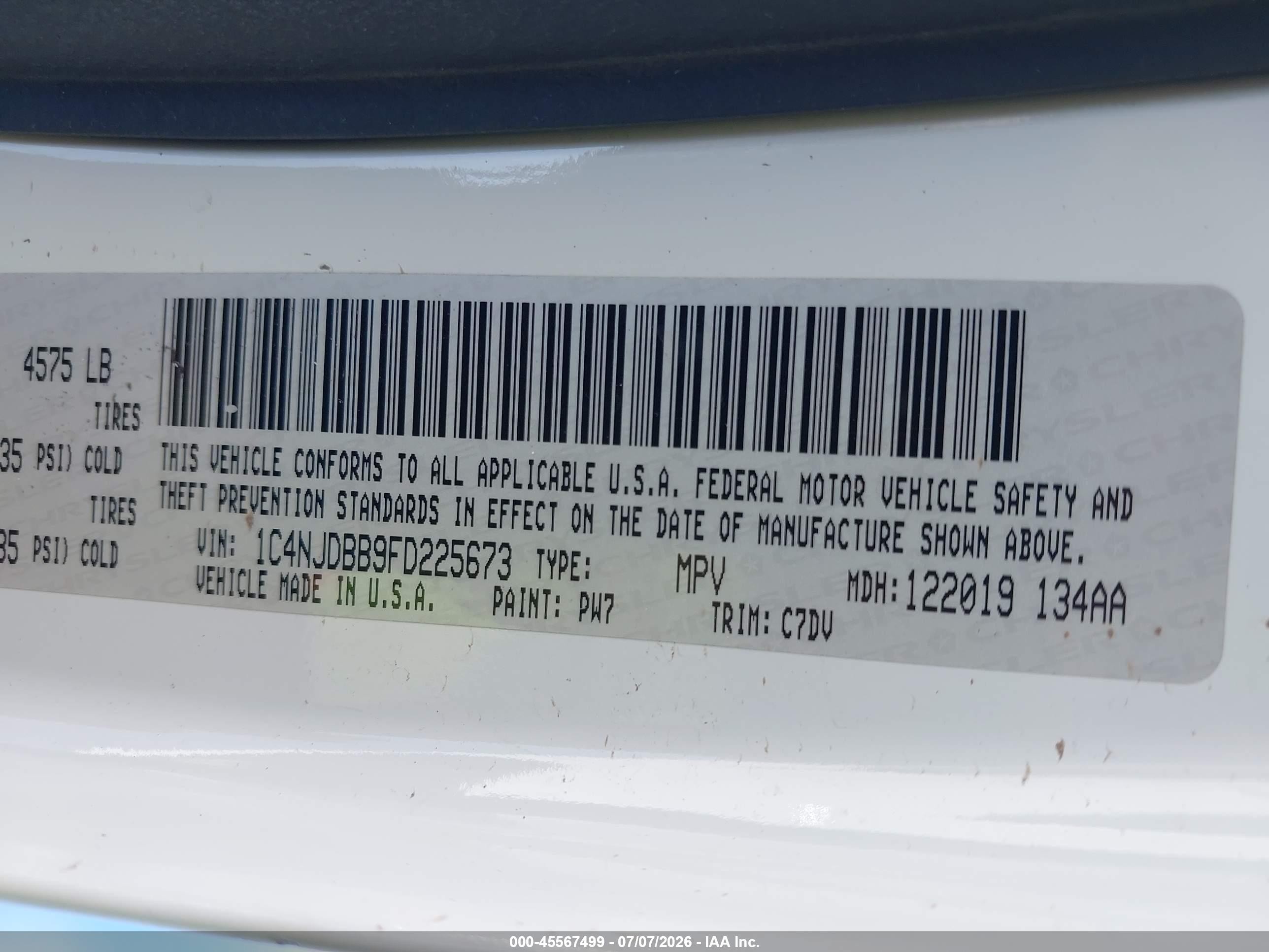 2015 Jeep Compass Sport White vin: 1C4NJDBB9FD225673