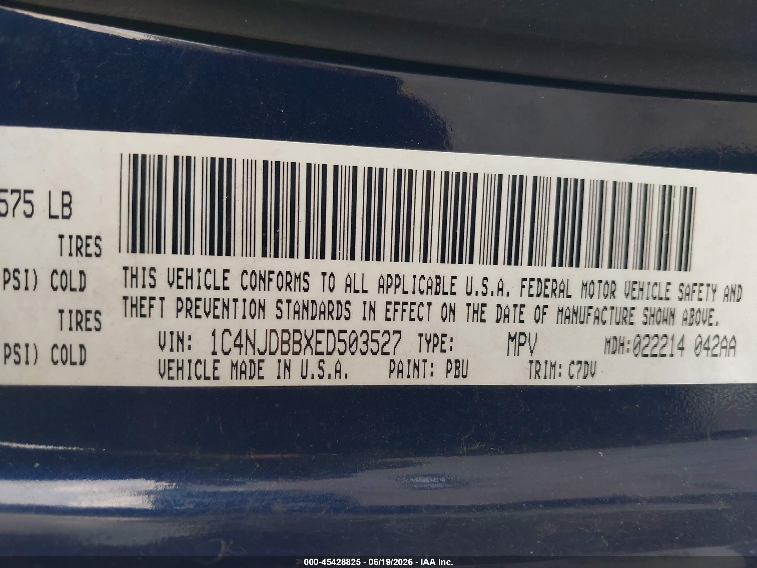 2014 Jeep Compass Sport Blue vin: 1C4NJDBBXED503527