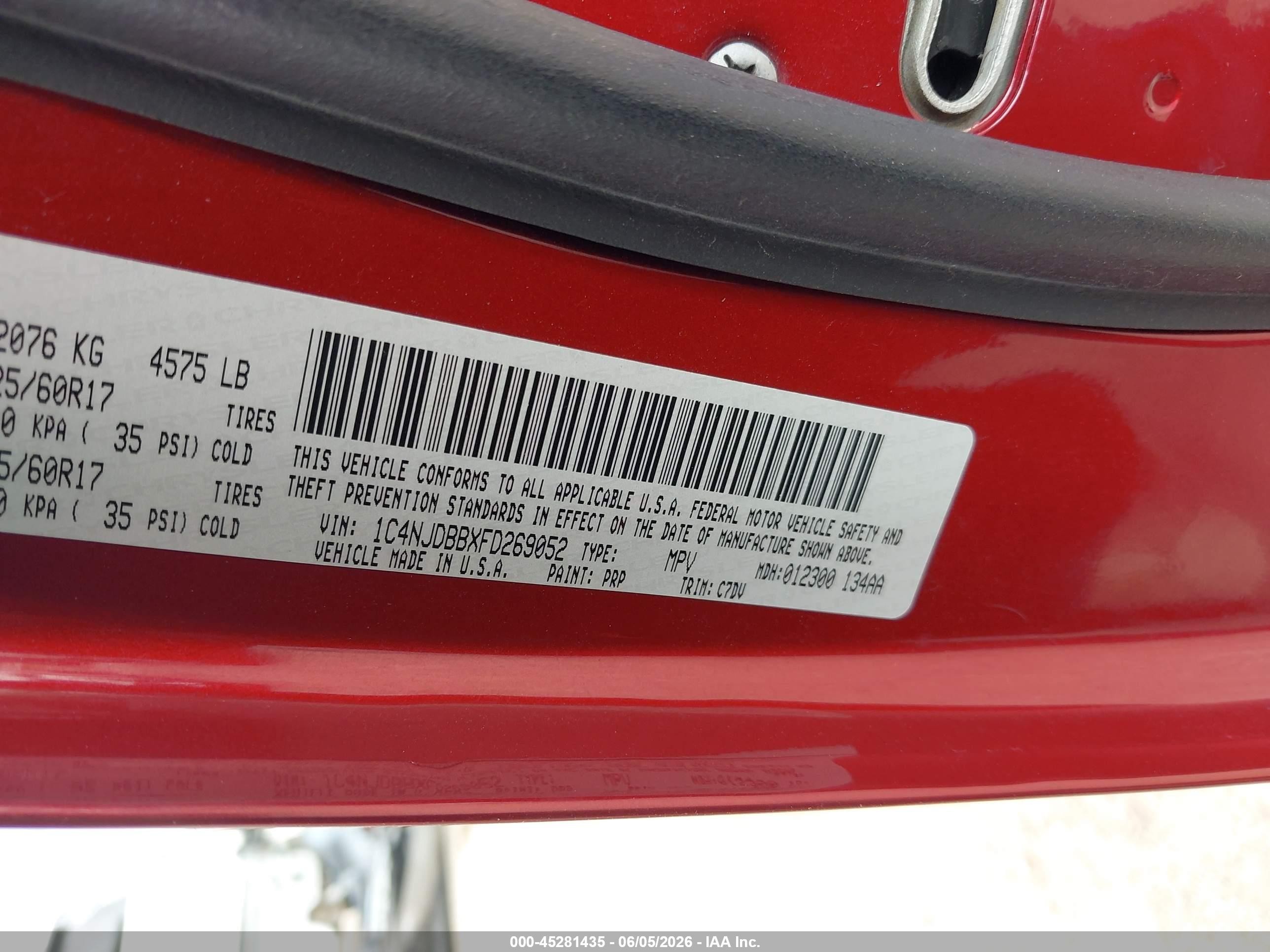 2015 Jeep Compass Sport Red vin: 1C4NJDBBXFD269052