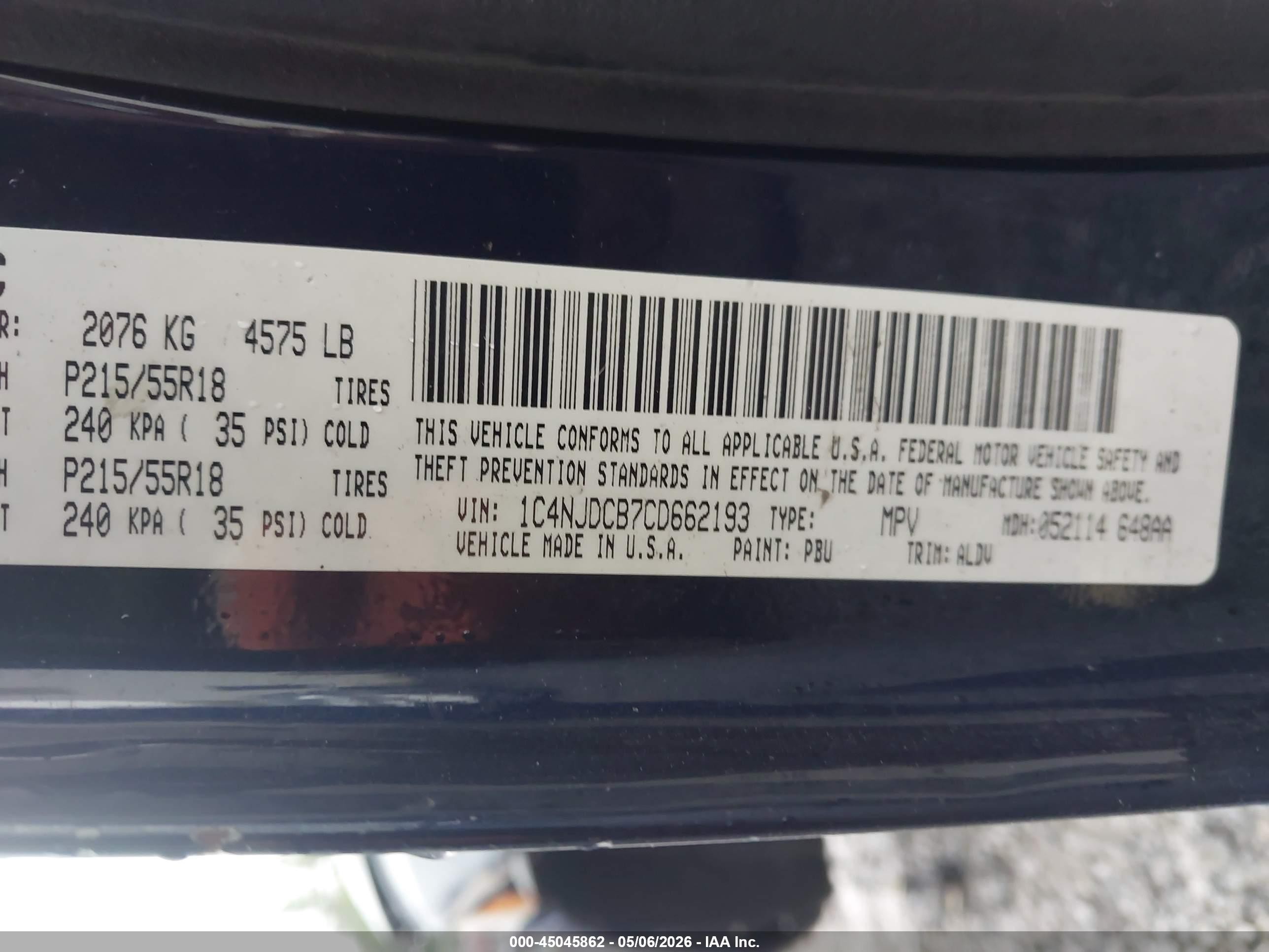 2012 Jeep Compass Limited Blue vin: 1C4NJDCB7CD662193