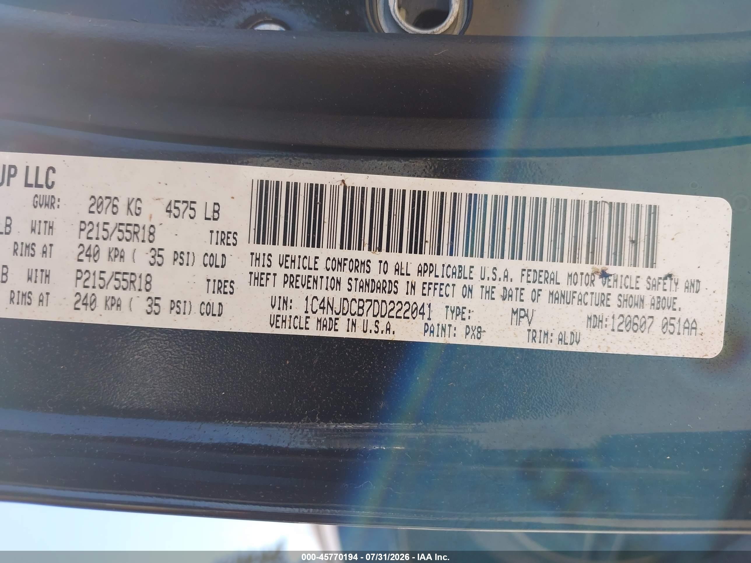 2013 Jeep Compass Limited Black vin: 1C4NJDCB7DD222041
