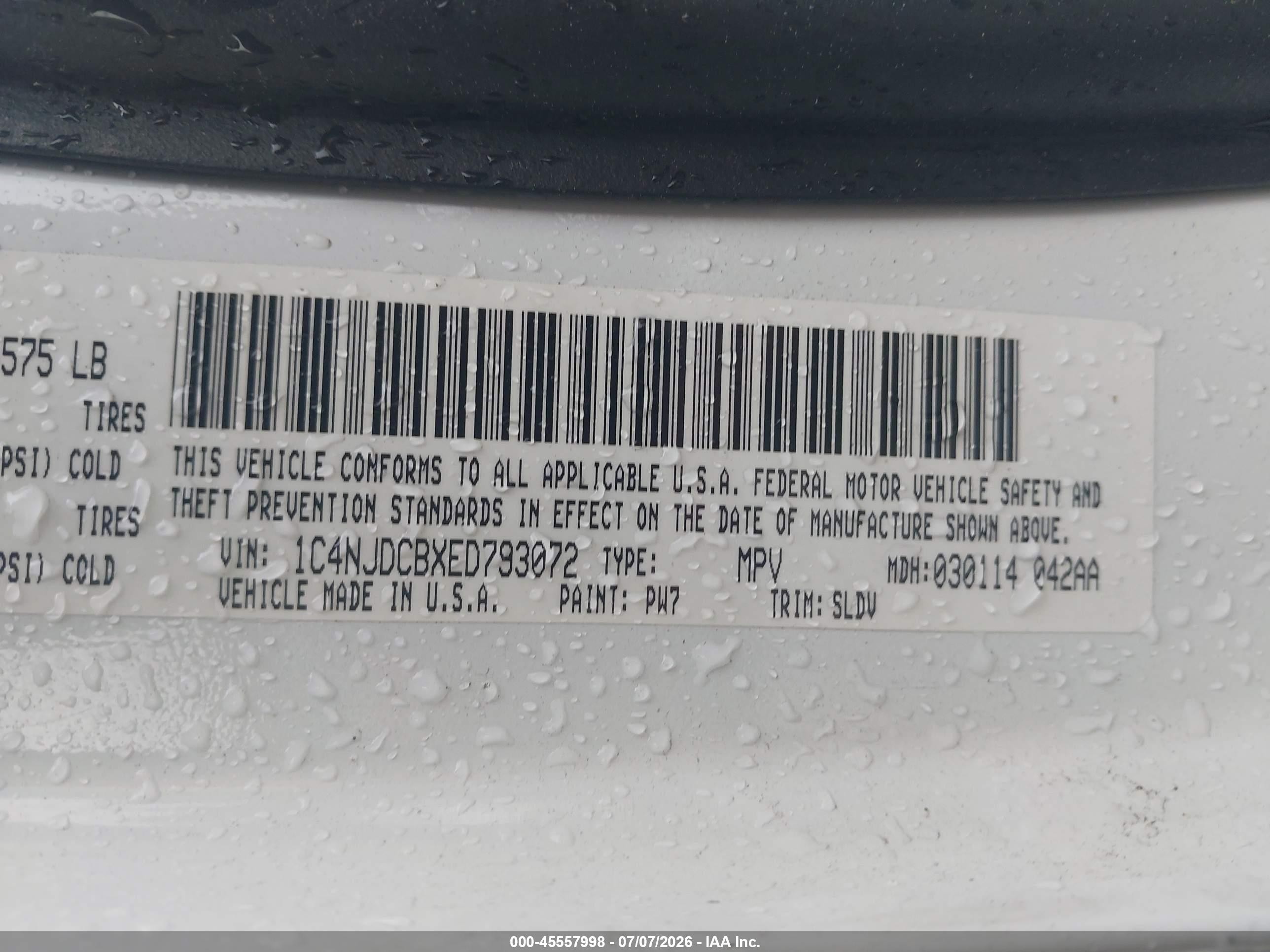 2014 Jeep Compass Limited White vin: 1C4NJDCBXED793072