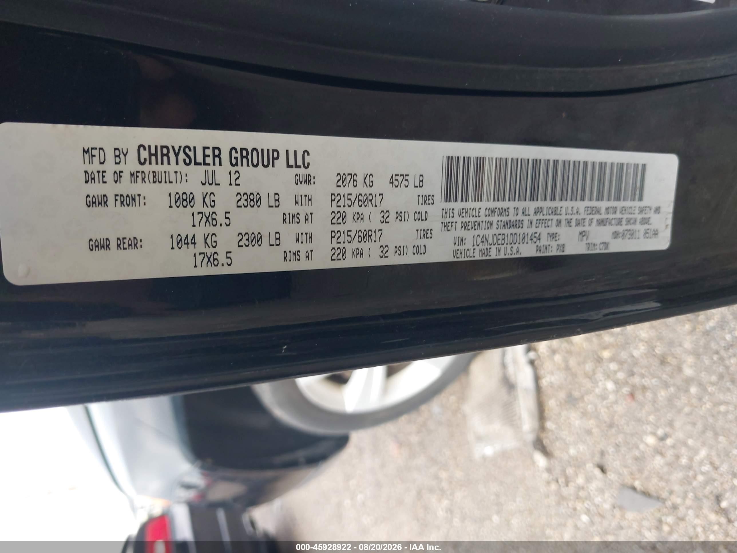 2013 Jeep Compass Latitude Black vin: 1C4NJDEB1DD101454