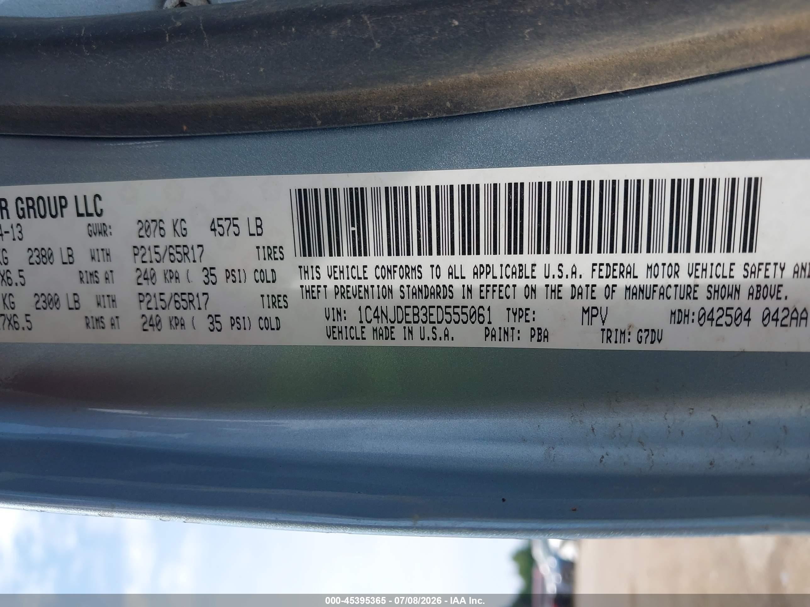 2014 Jeep Compass Latitude Light Blue vin: 1C4NJDEB3ED555061