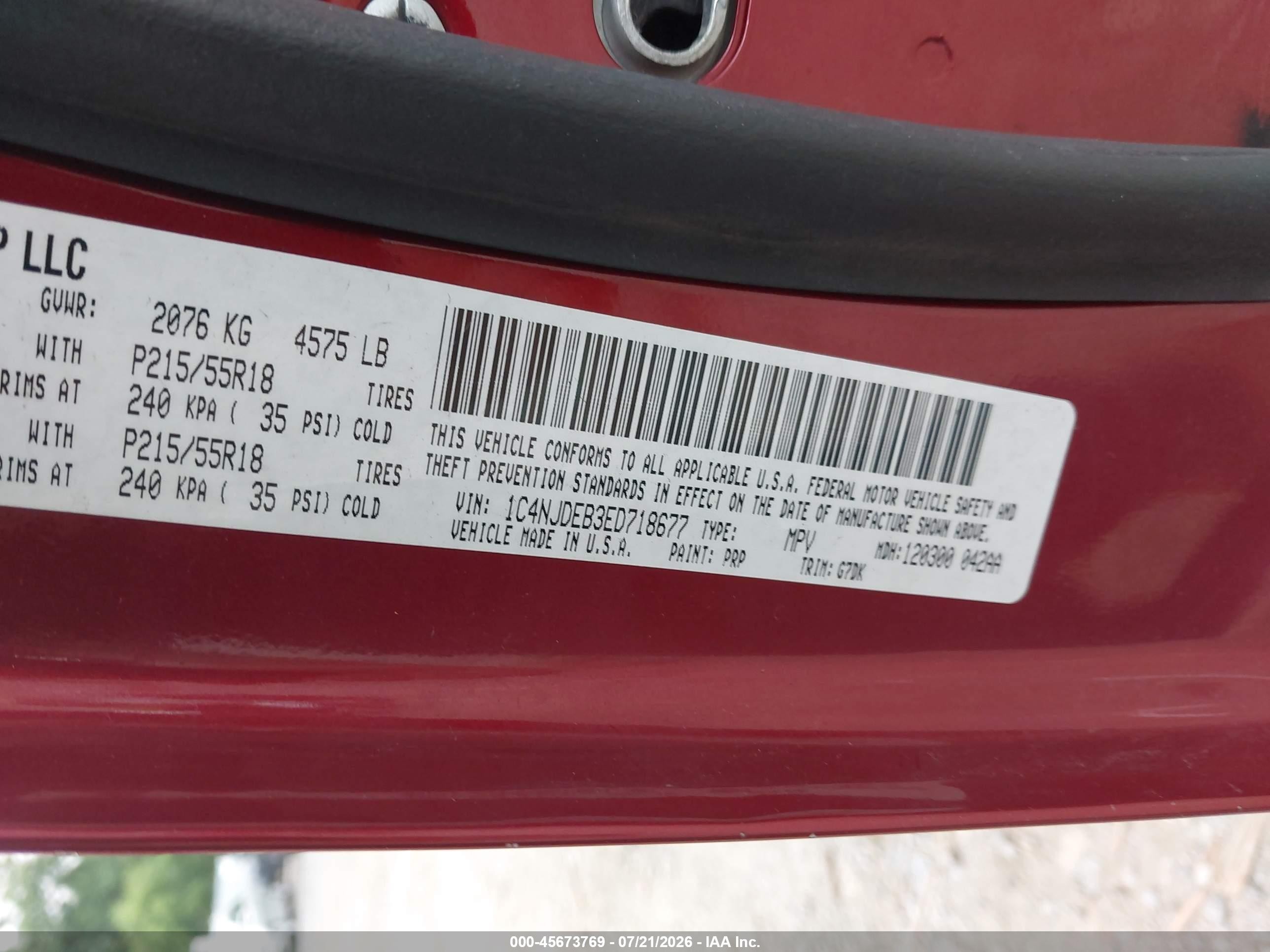 2014 Jeep Compass Latitude Красный vin: 1C4NJDEB3ED718677