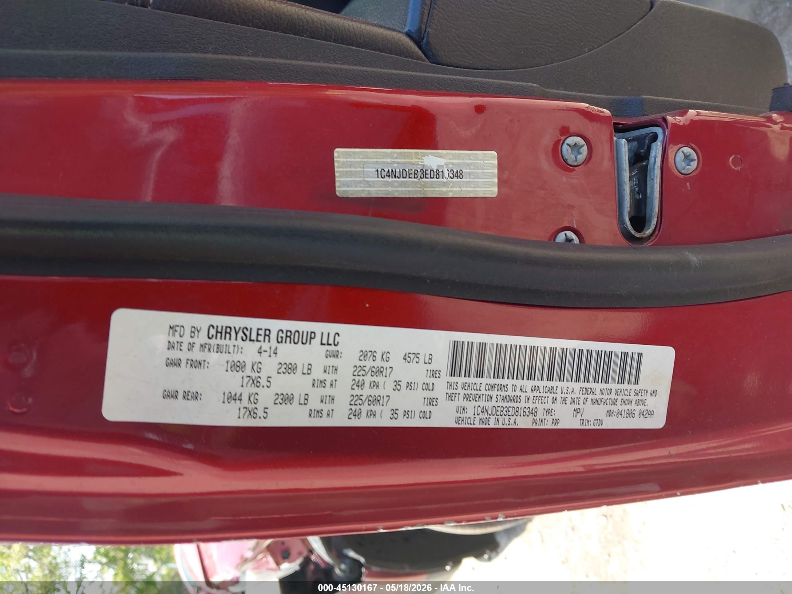 2014 Jeep Compass Latitude Red vin: 1C4NJDEB3ED816348