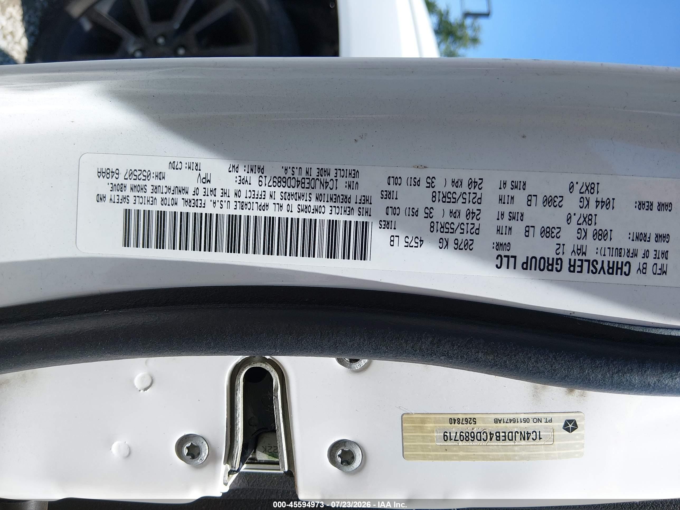 2012 Jeep Compass Latitude White vin: 1C4NJDEB4CD689719