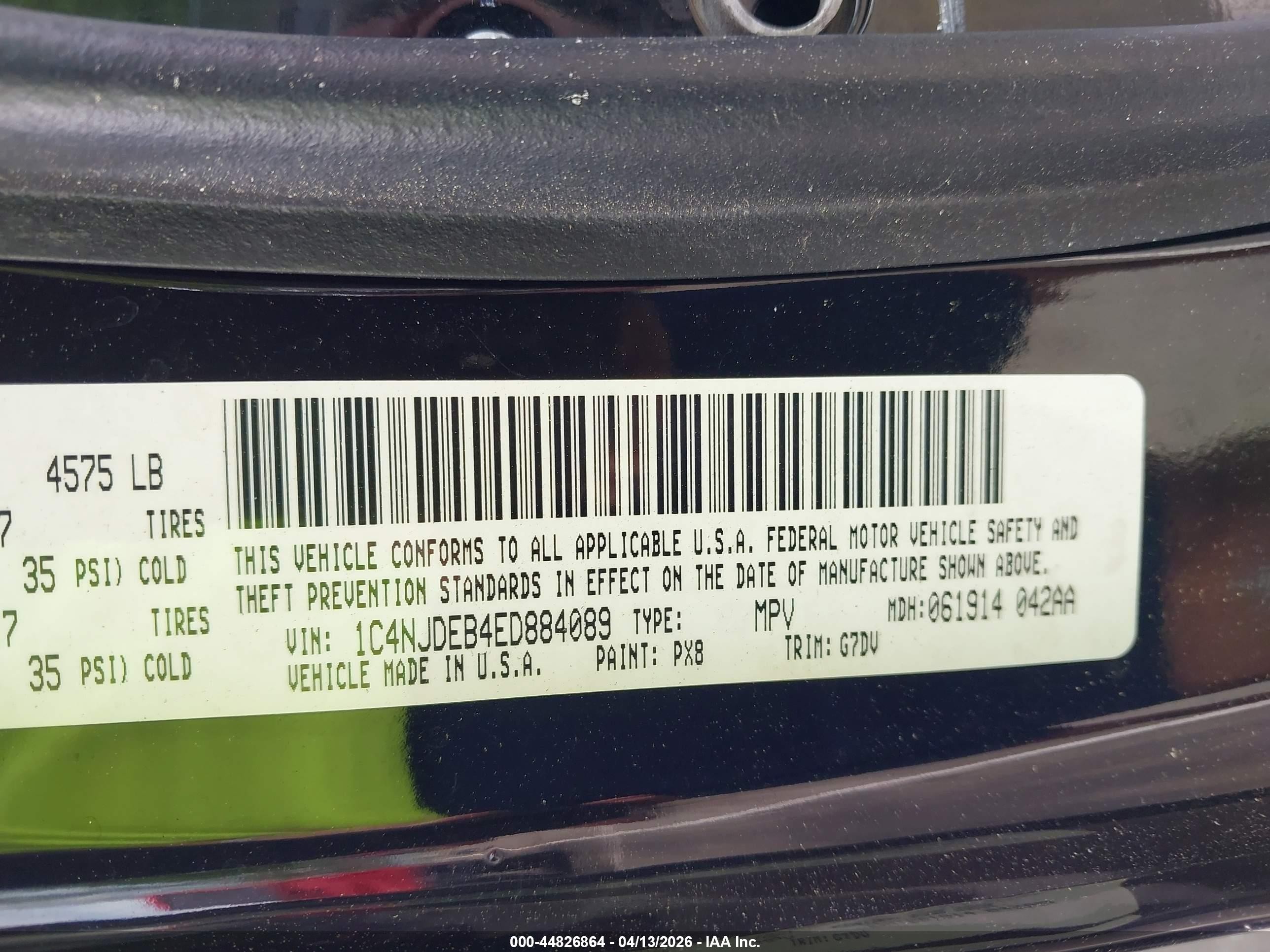 2014 Jeep Compass Latitude Black vin: 1C4NJDEB4ED884089