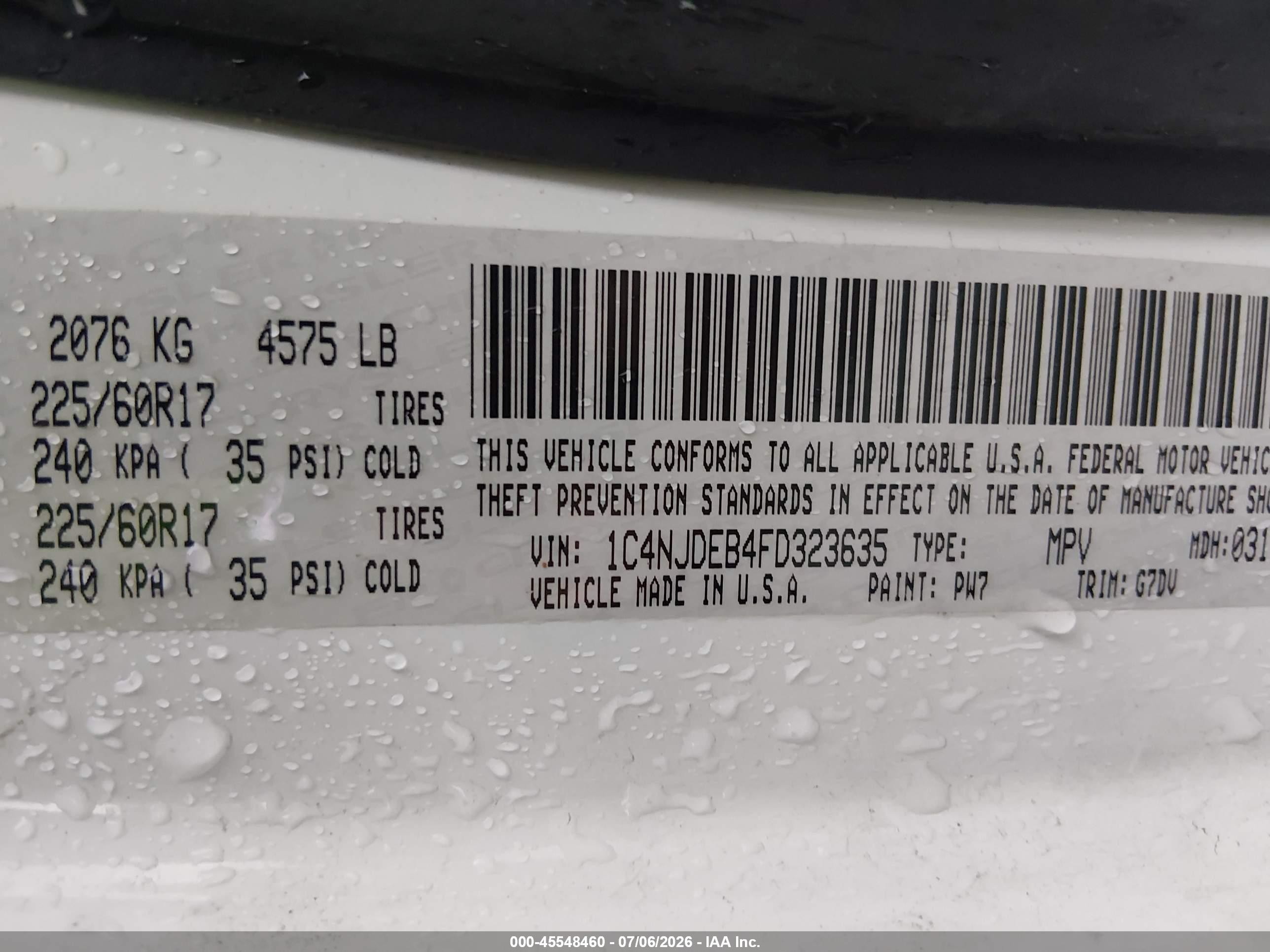 2015 Jeep Compass Latitude White vin: 1C4NJDEB4FD323635