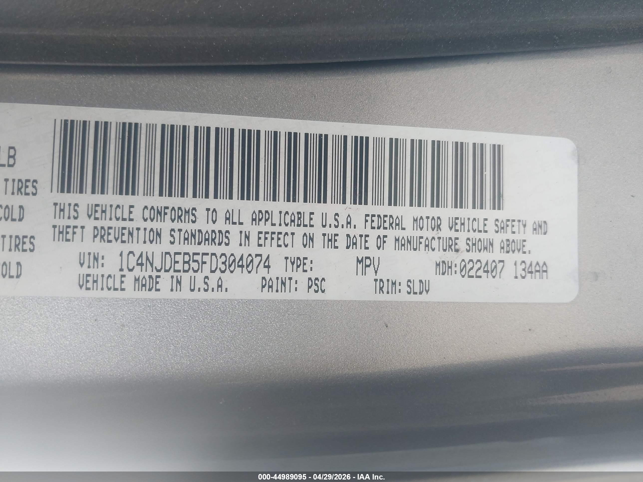 2015 Jeep Compass High Altitude Edition Silver vin: 1C4NJDEB5FD304074