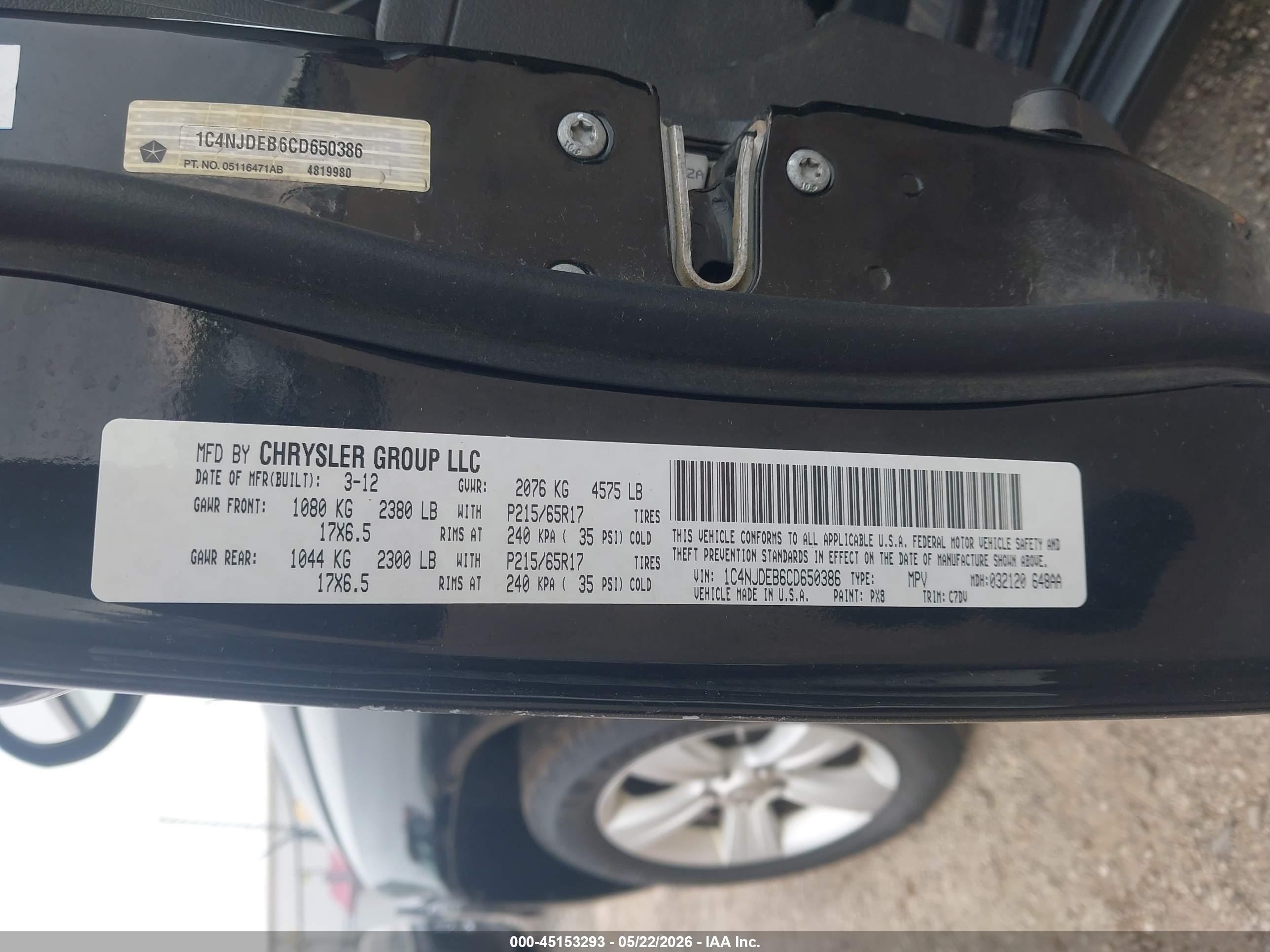 2012 Jeep Compass Latitude Black vin: 1C4NJDEB6CD650386
