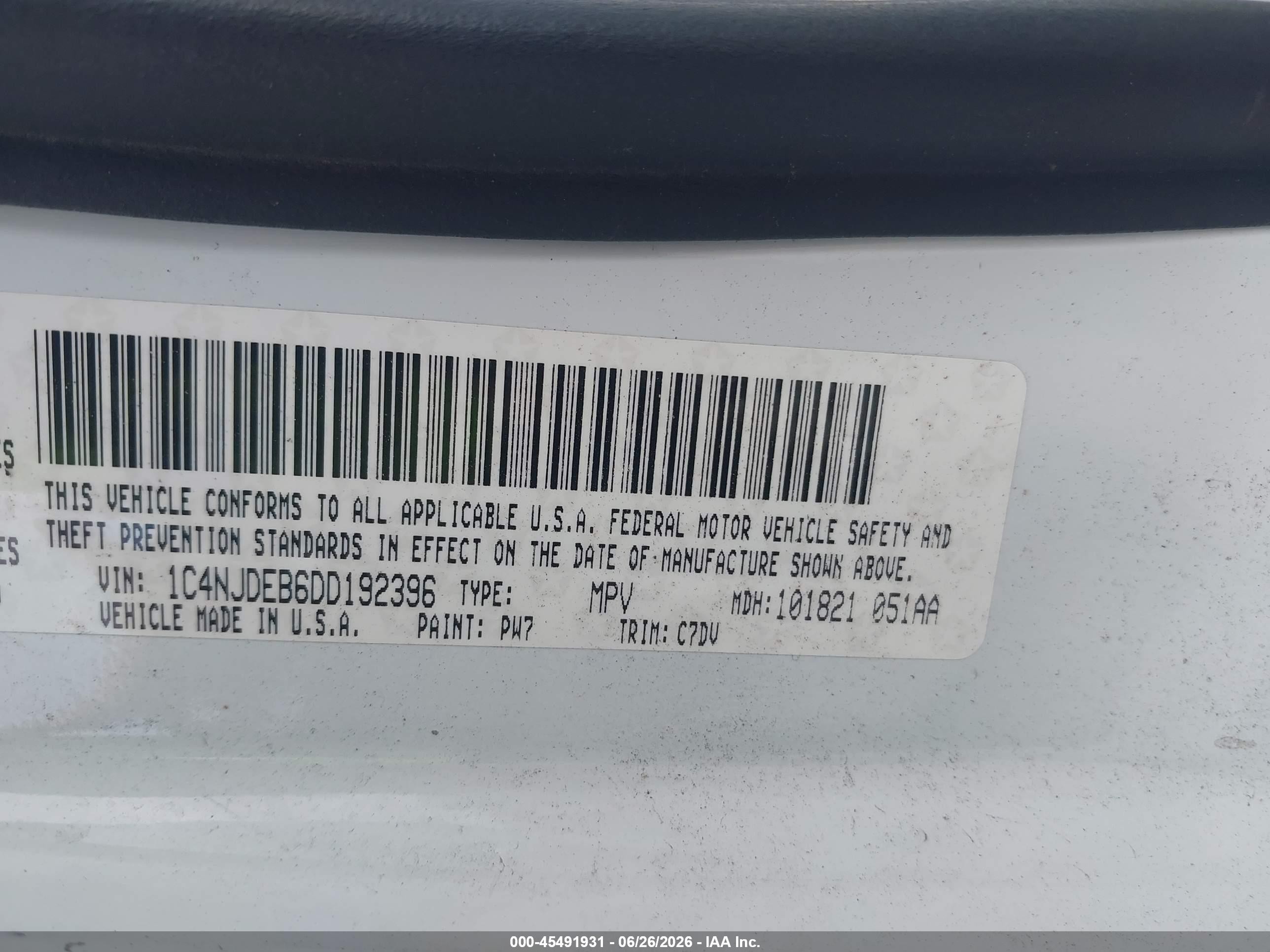2013 Jeep Compass Latitude White vin: 1C4NJDEB6DD192396