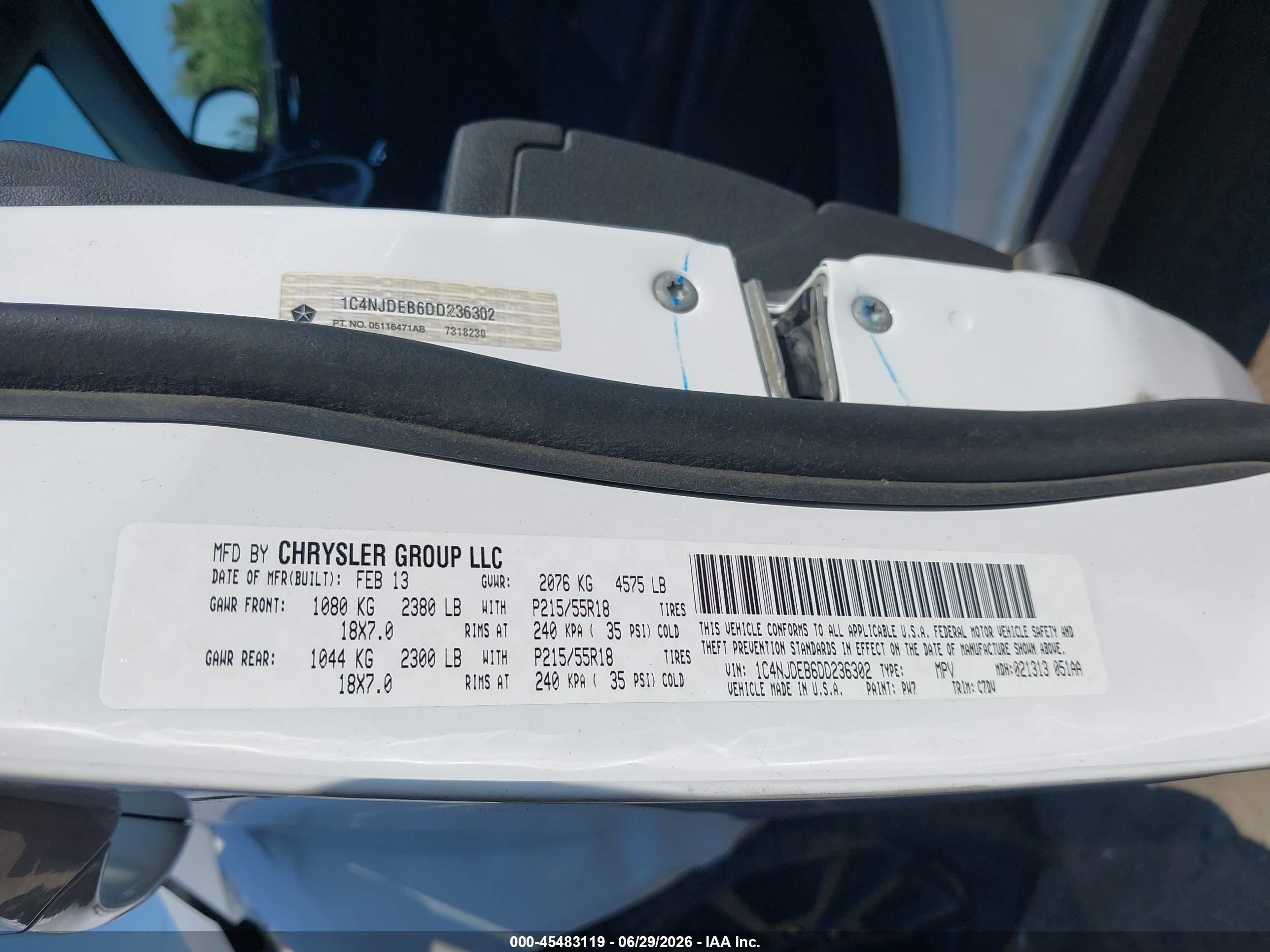 2013 Jeep Compass Latitude White vin: 1C4NJDEB6DD236302