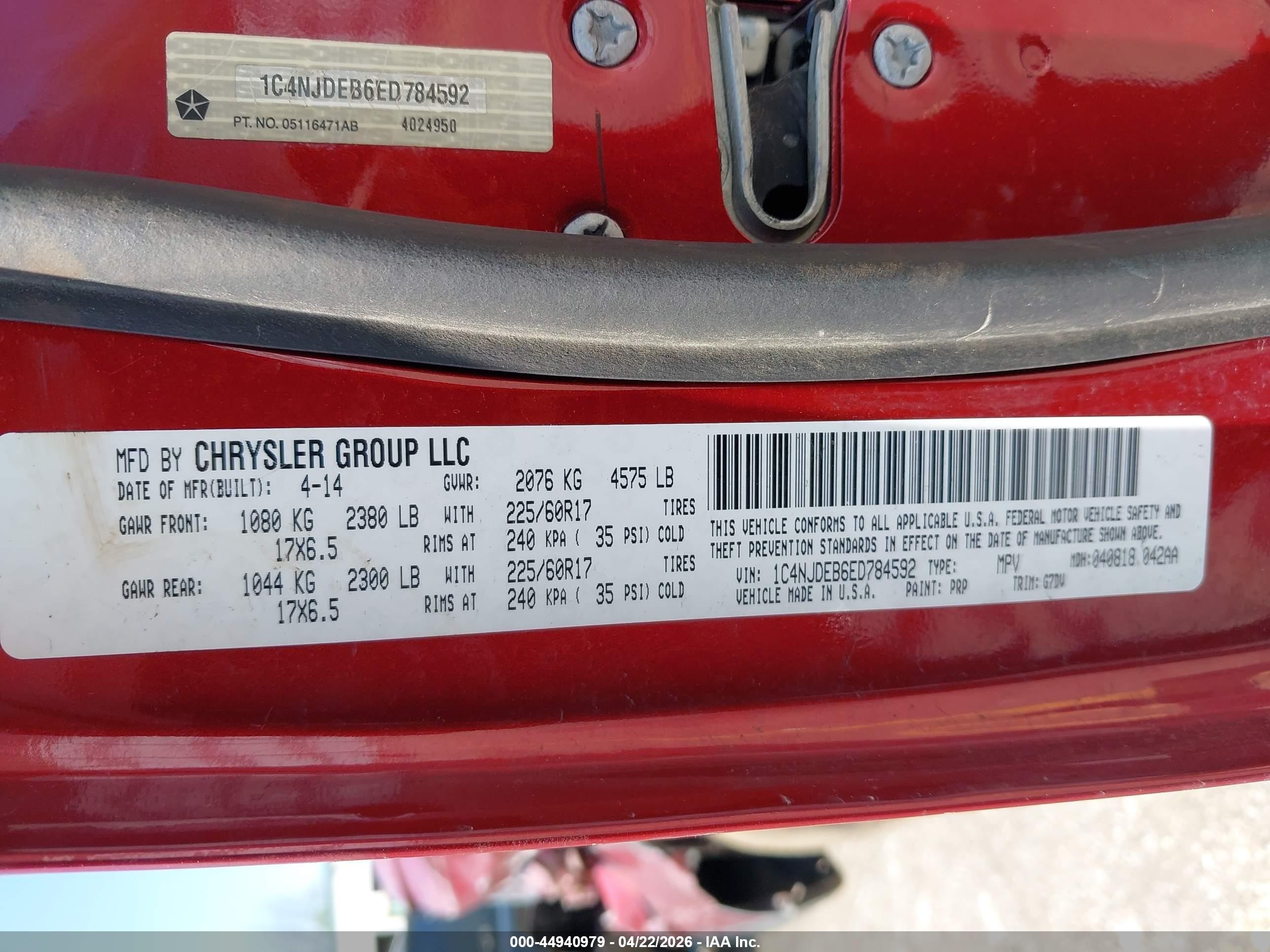 2014 Jeep Compass Latitude Red vin: 1C4NJDEB6ED784592