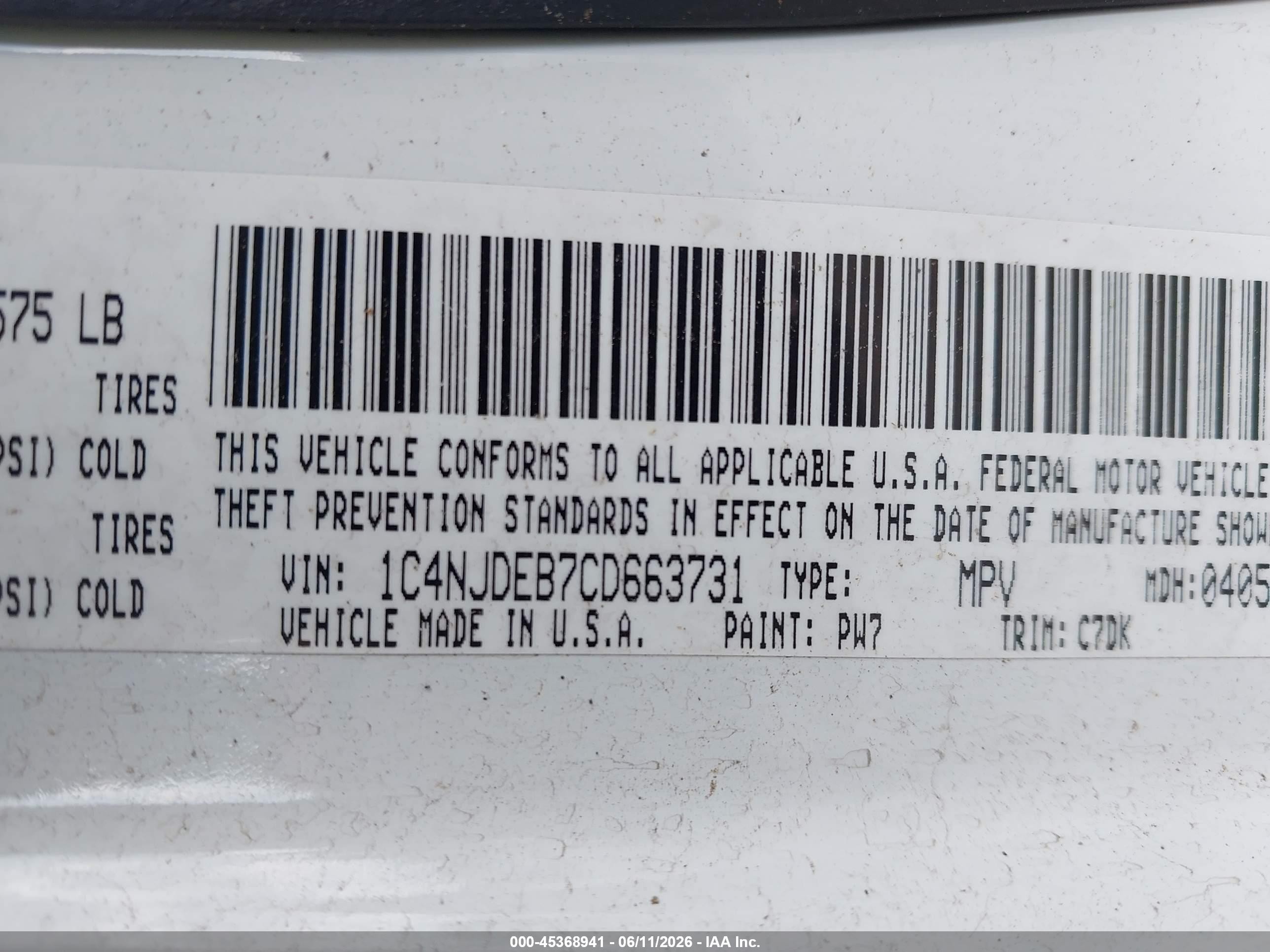 2012 Jeep Compass Latitude White vin: 1C4NJDEB7CD663731