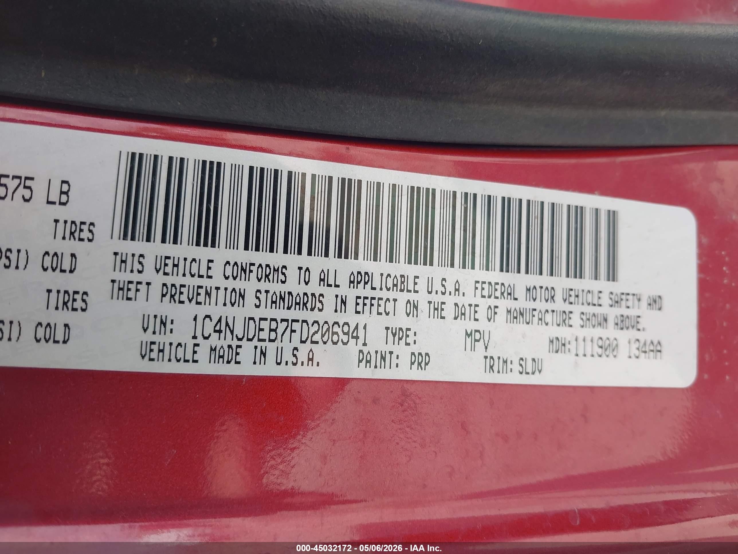 2015 Jeep Compass High Altitude Edition Red vin: 1C4NJDEB7FD206941