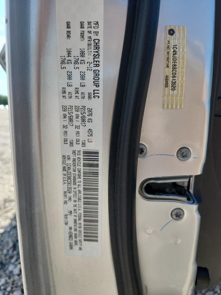 2012 Jeep Compass Latitude Silver vin: 1C4NJDEB8CD613520