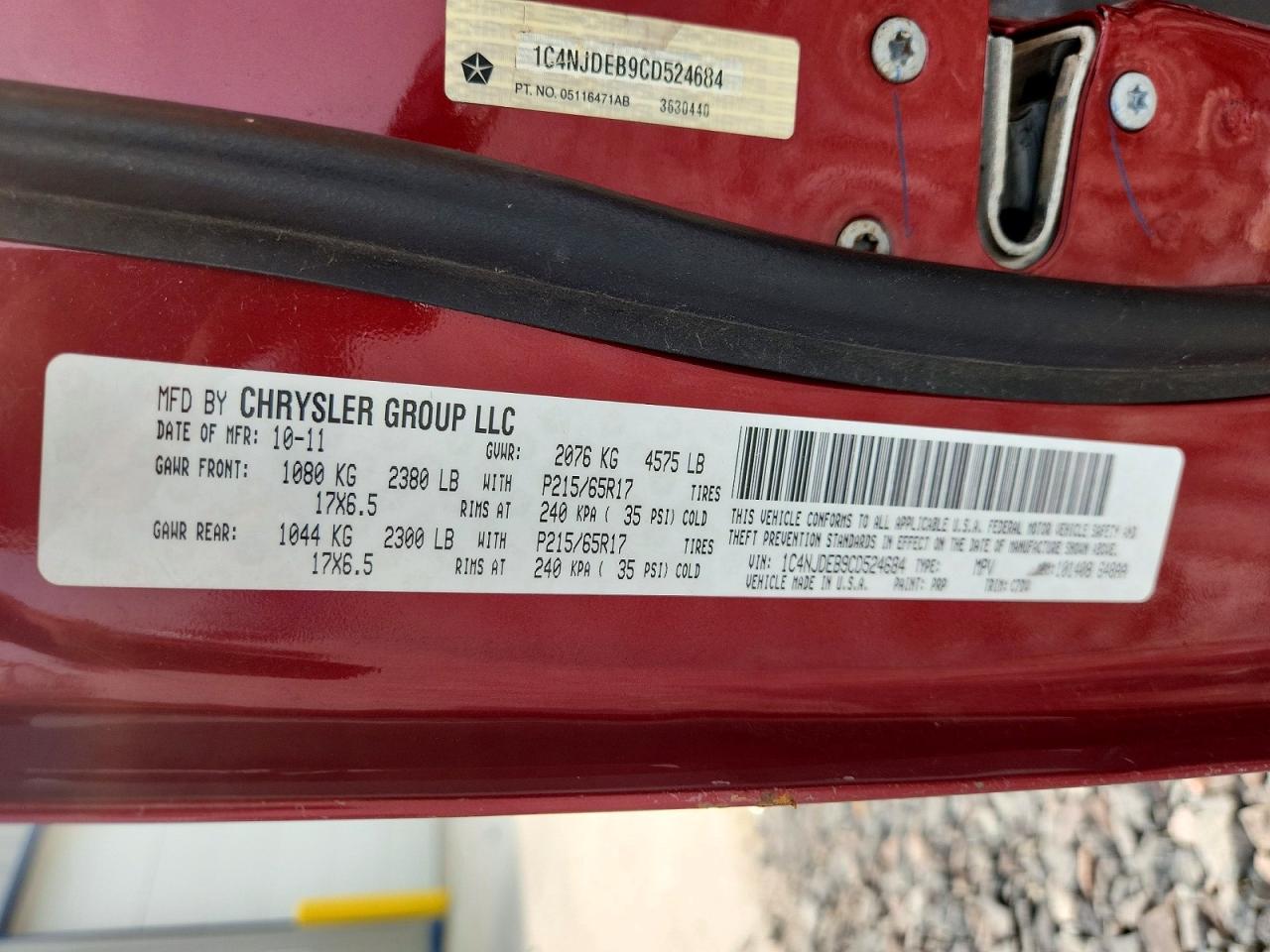 2012 Jeep Compass Latitude Red vin: 1C4NJDEB9CD524684