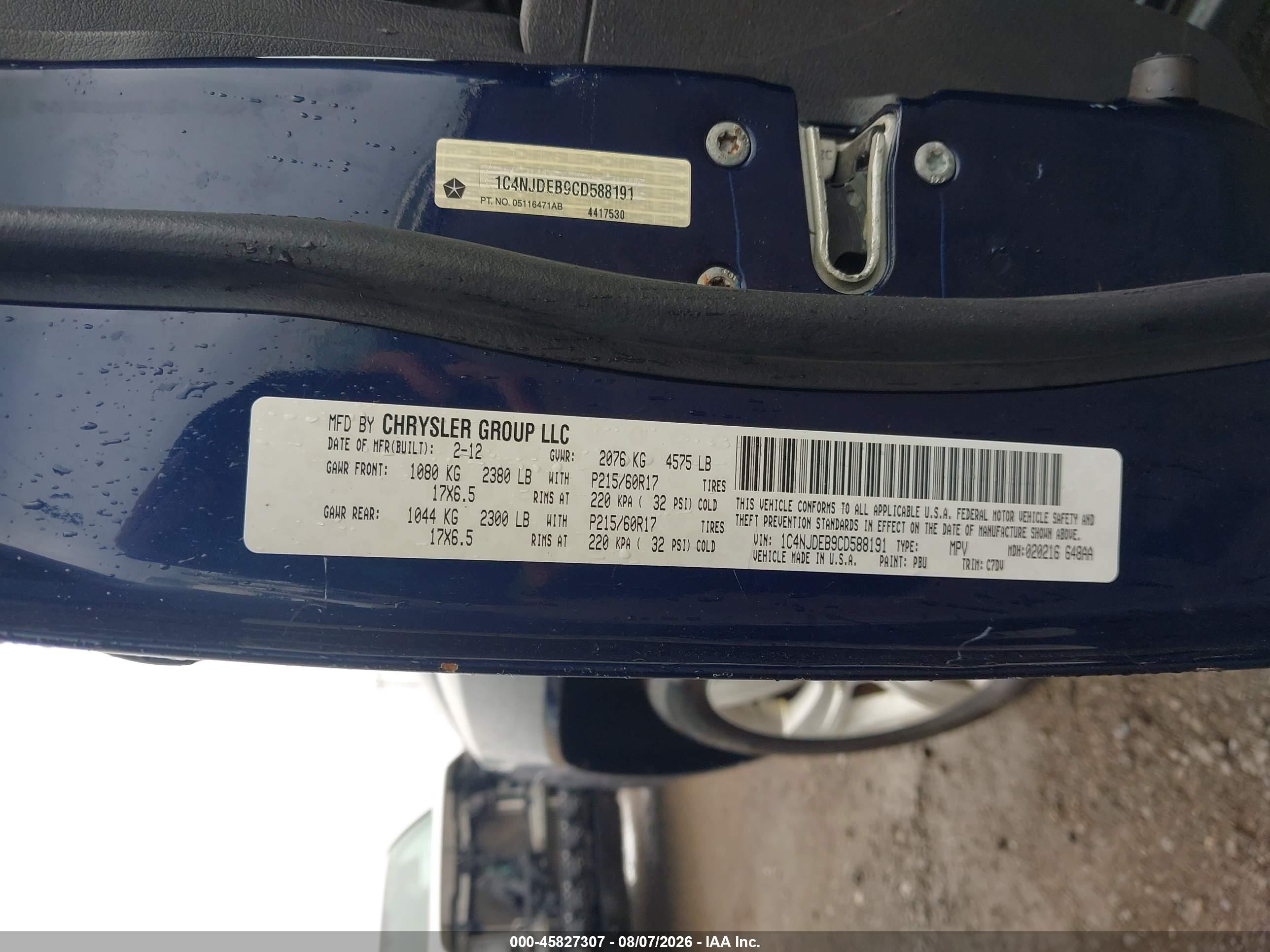 2012 Jeep Compass Latitude Dark Blue vin: 1C4NJDEB9CD588191