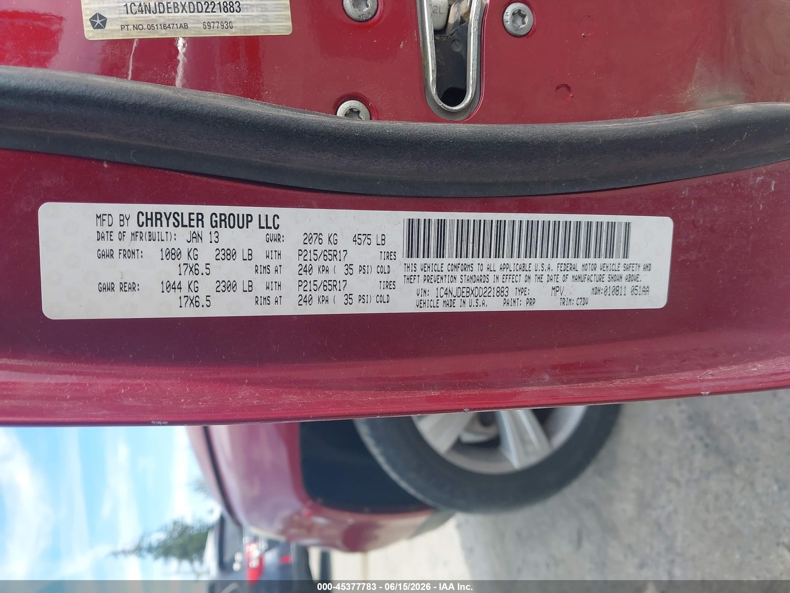 2013 Jeep Compass Latitude Red vin: 1C4NJDEBXDD221883