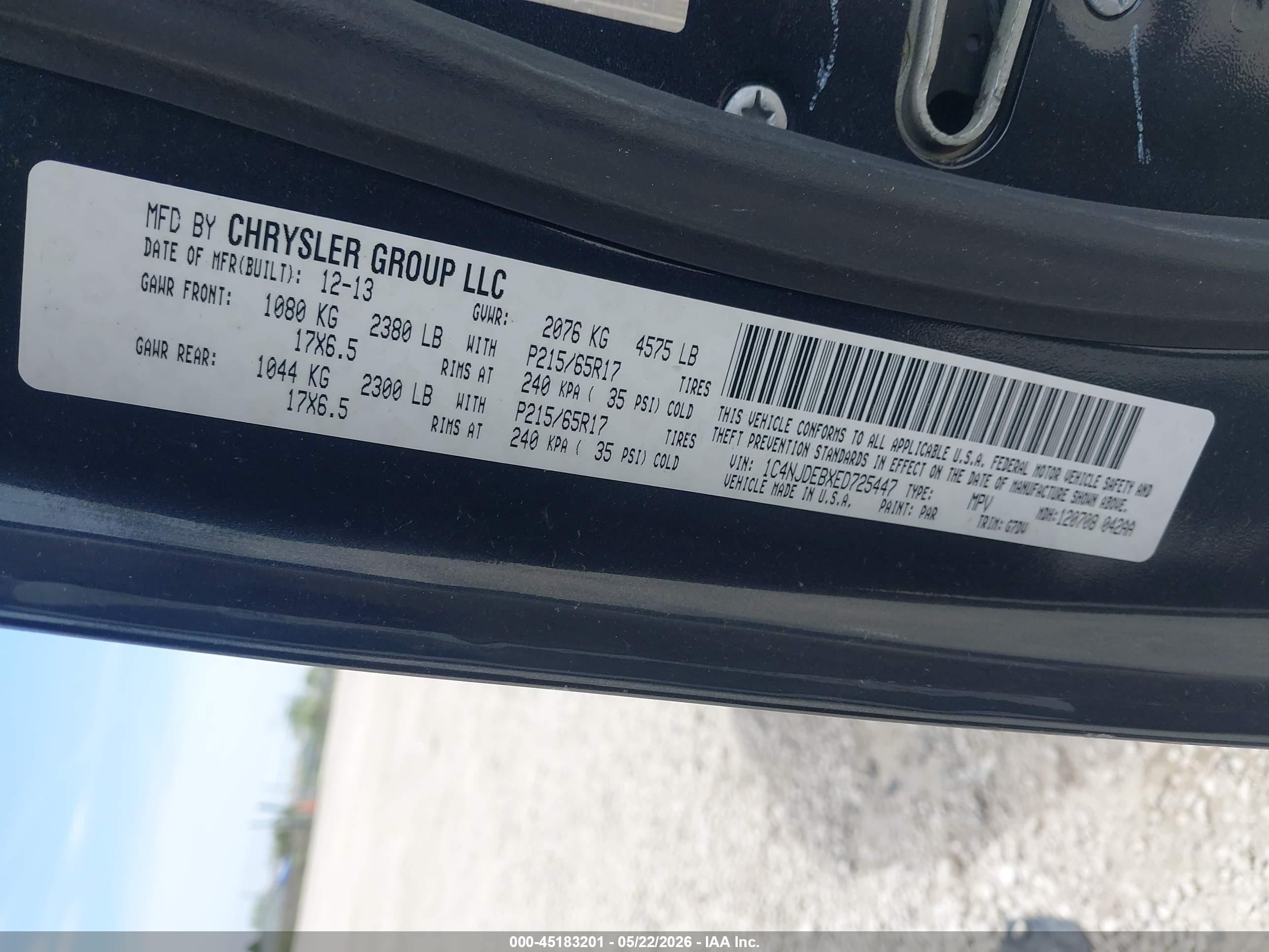 2014 Jeep Compass Latitude Черный vin: 1C4NJDEBXED725447