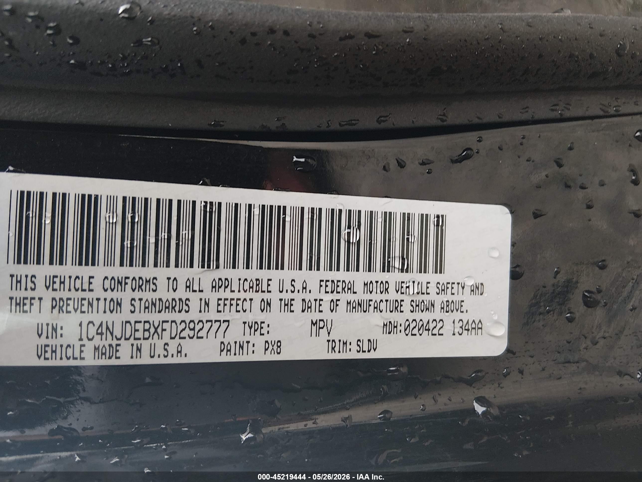 2015 Jeep Compass High Altitude Edition Black vin: 1C4NJDEBXFD292777