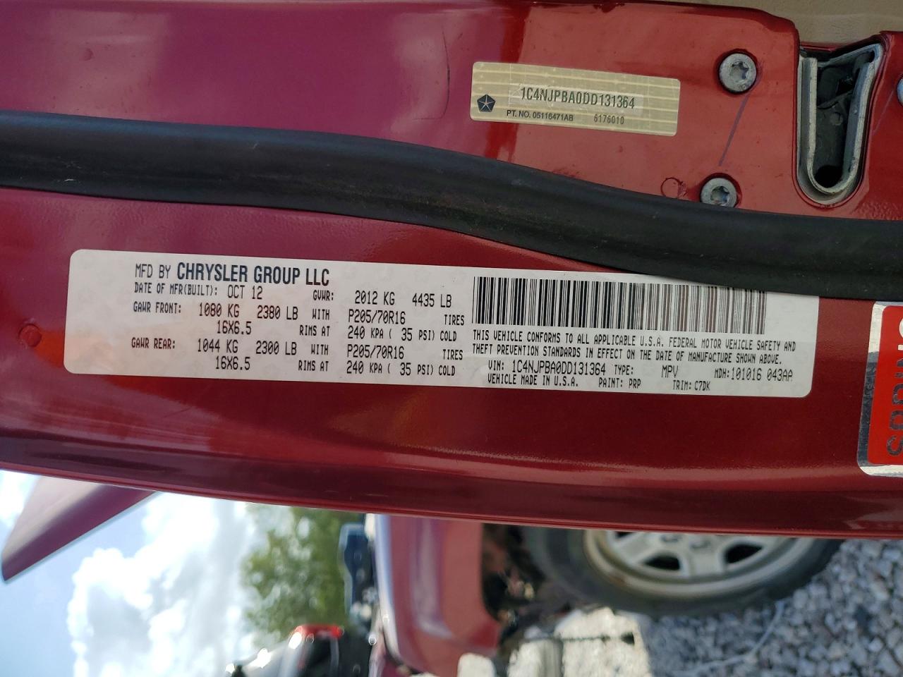 2013 Jeep Patriot Sport Red vin: 1C4NJPBA0DD131364