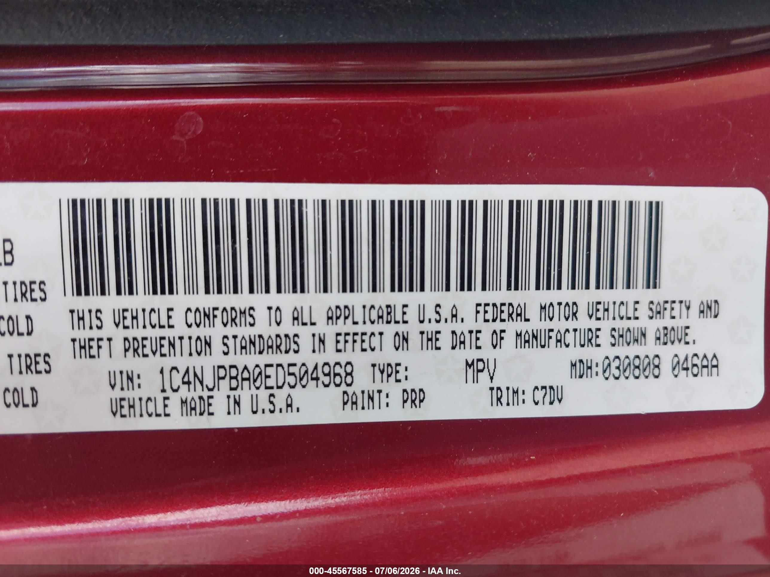 2014 Jeep Patriot Sport Red vin: 1C4NJPBA0ED504968