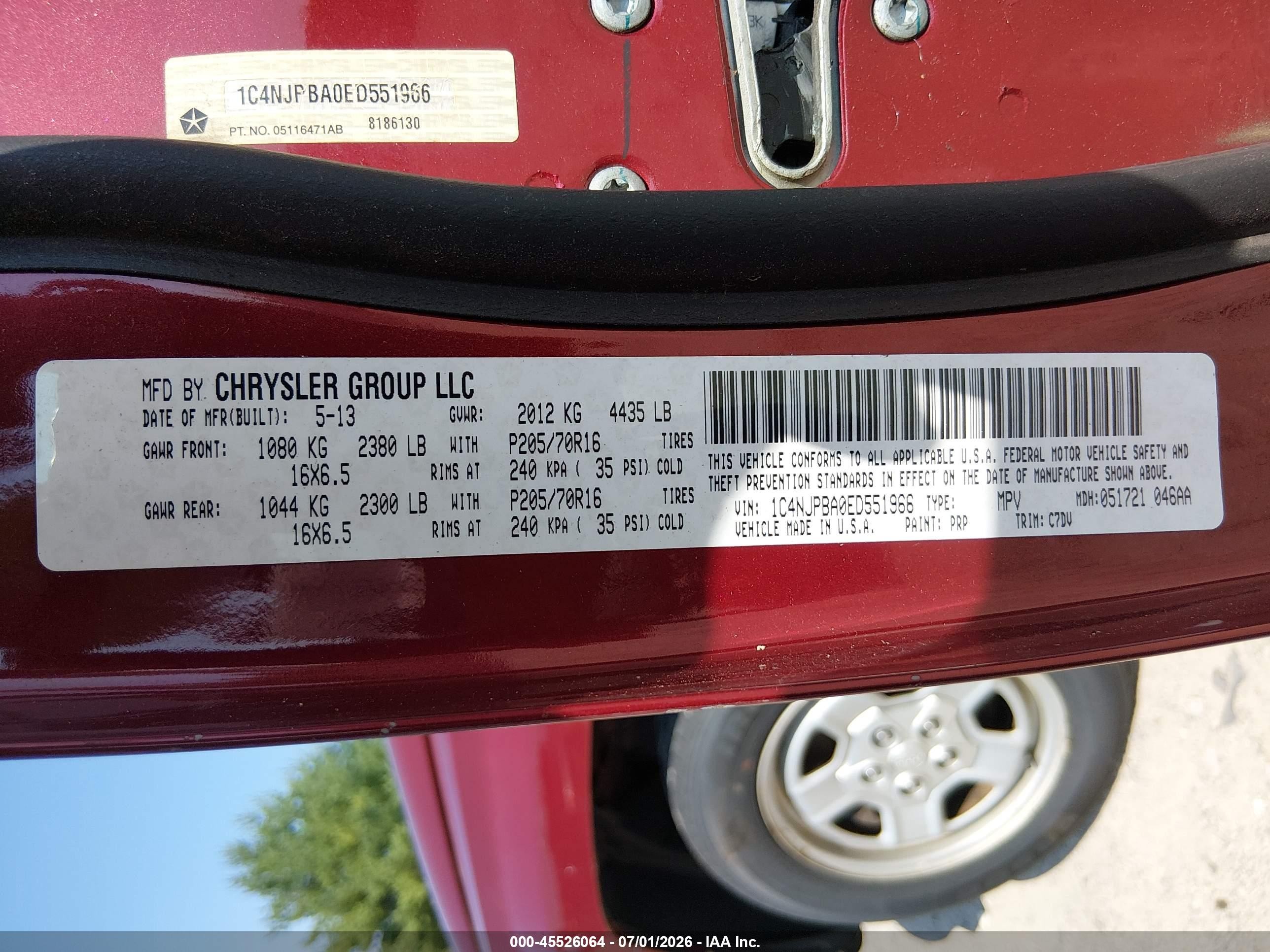 2014 Jeep Patriot Sport Red vin: 1C4NJPBA0ED551966