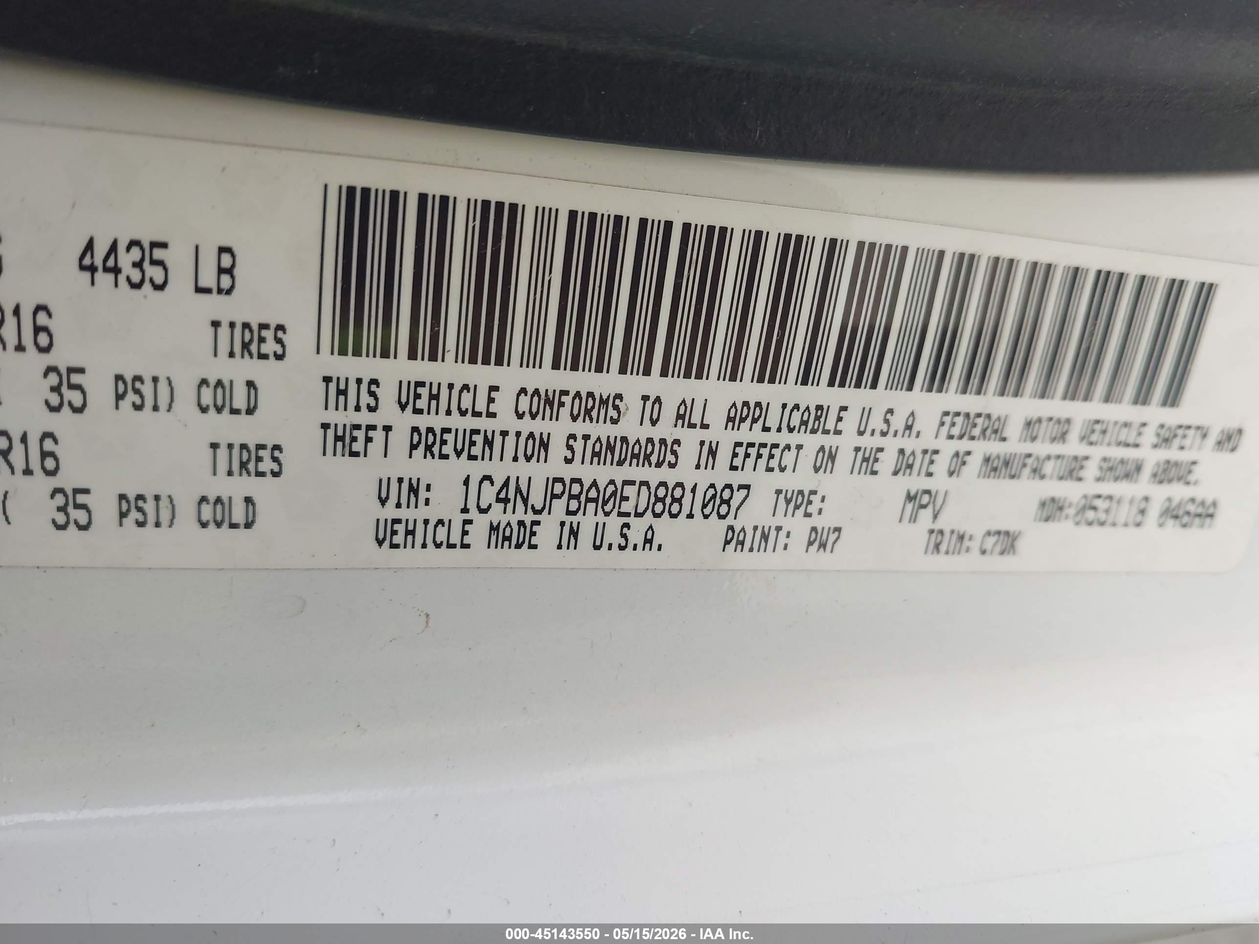 2014 Jeep Patriot Sport White vin: 1C4NJPBA0ED881087