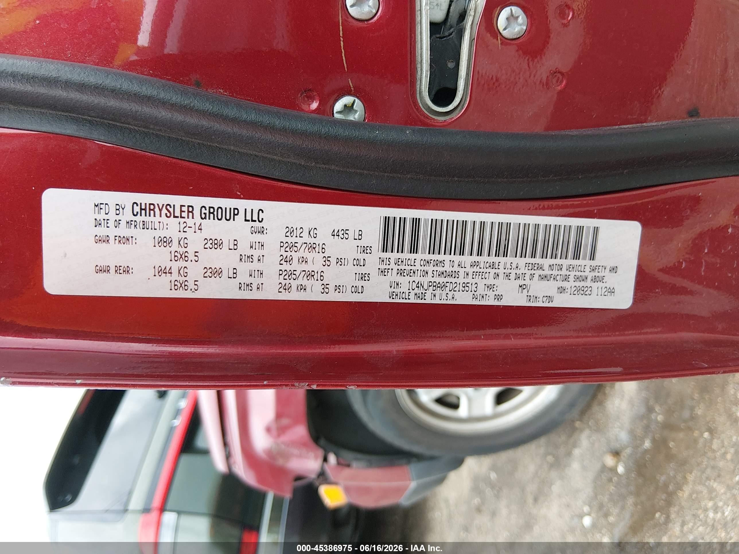 2015 Jeep Patriot Sport Red vin: 1C4NJPBA0FD219513