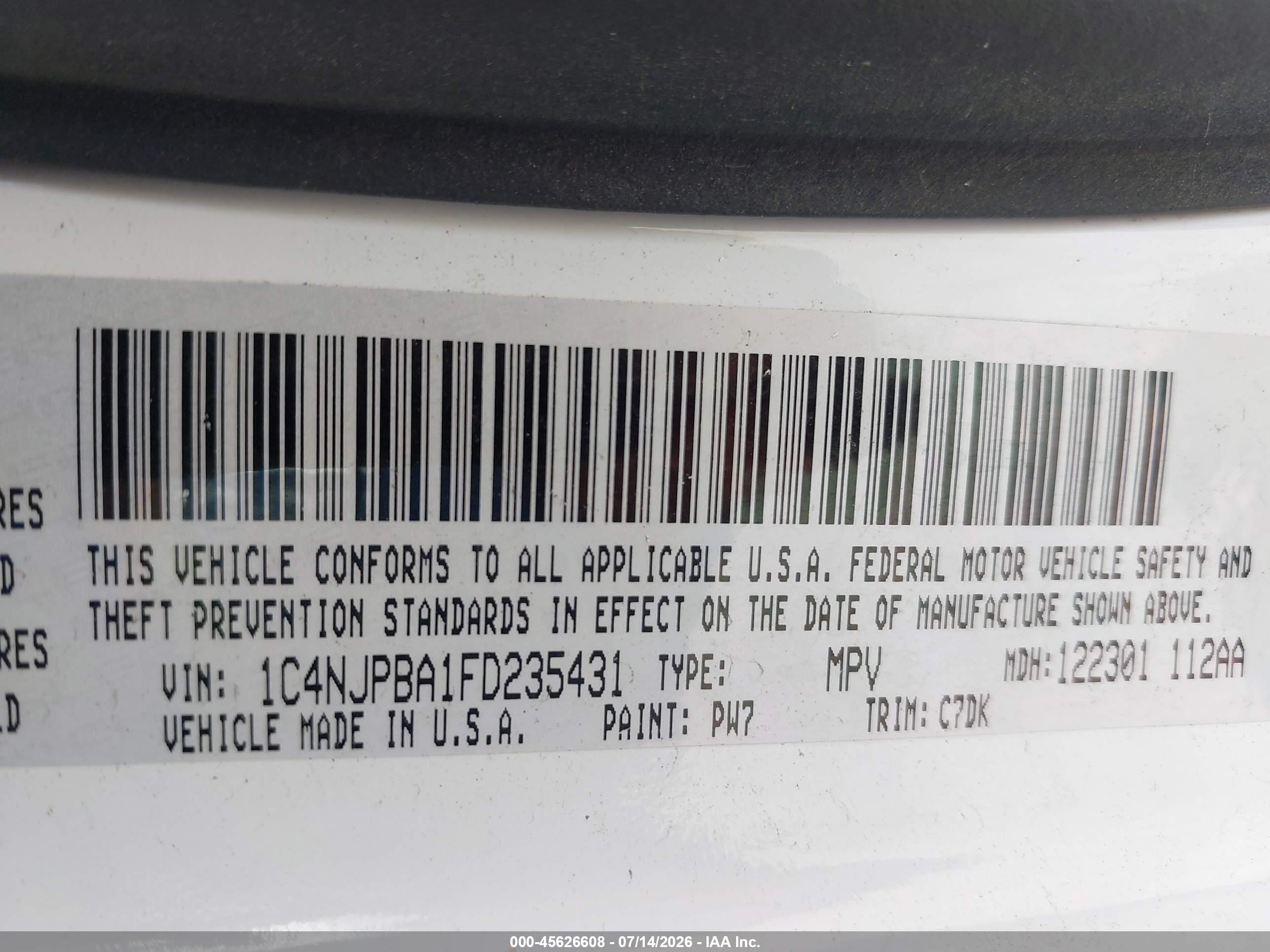 2015 Jeep Patriot Sport White vin: 1C4NJPBA1FD235431