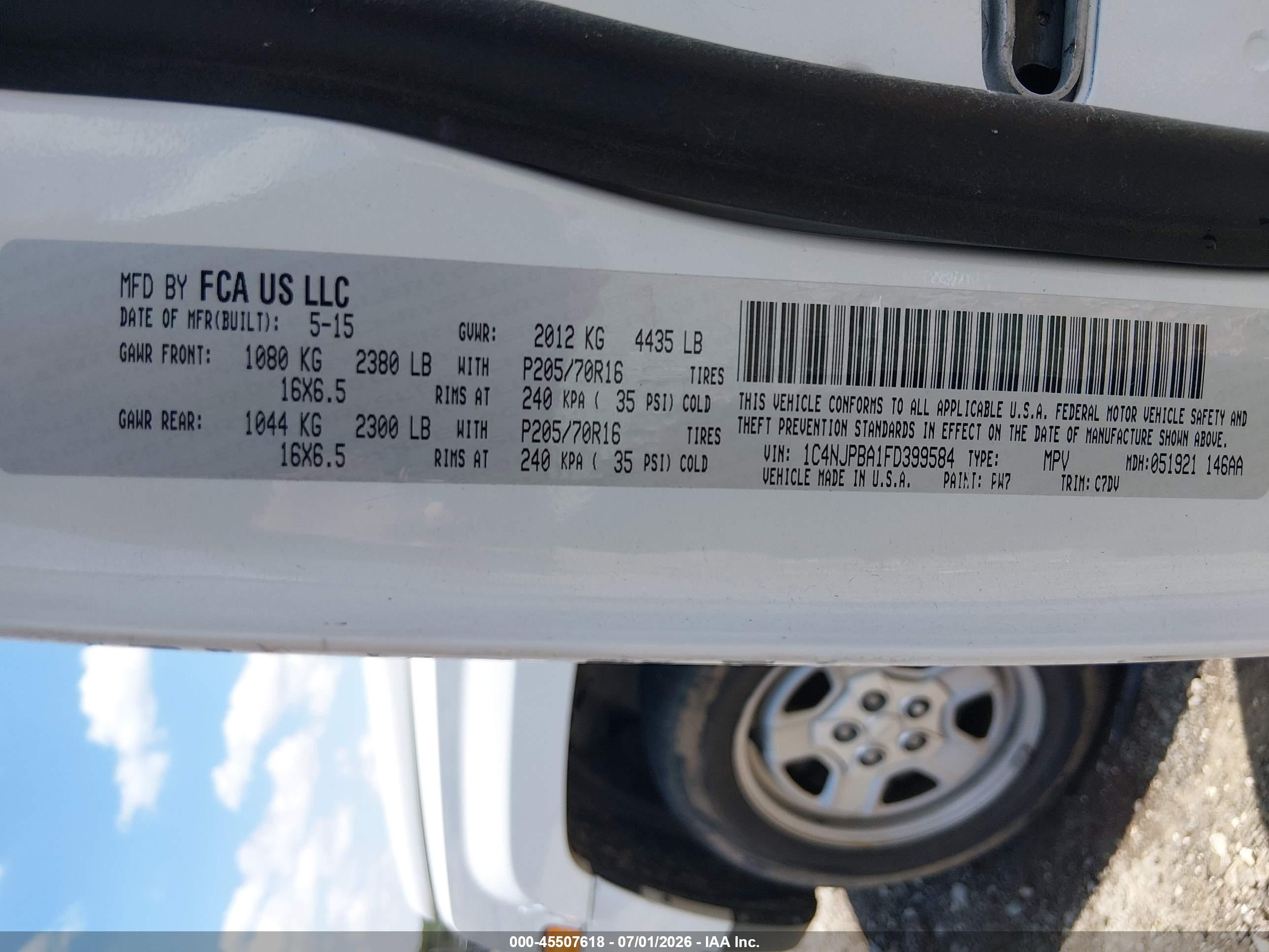 2015 Jeep Patriot Sport White vin: 1C4NJPBA1FD399584