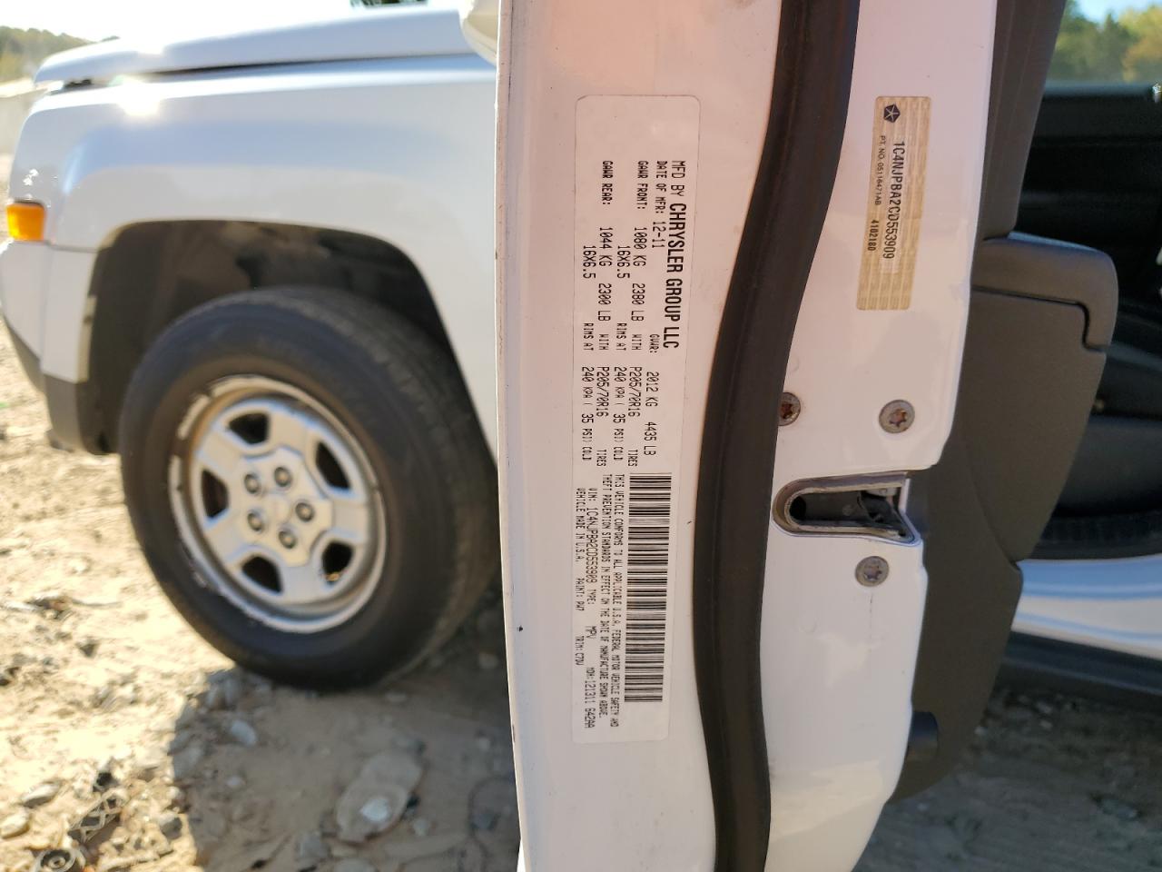 2012 Jeep Patriot Sport White vin: 1C4NJPBA2CD553909