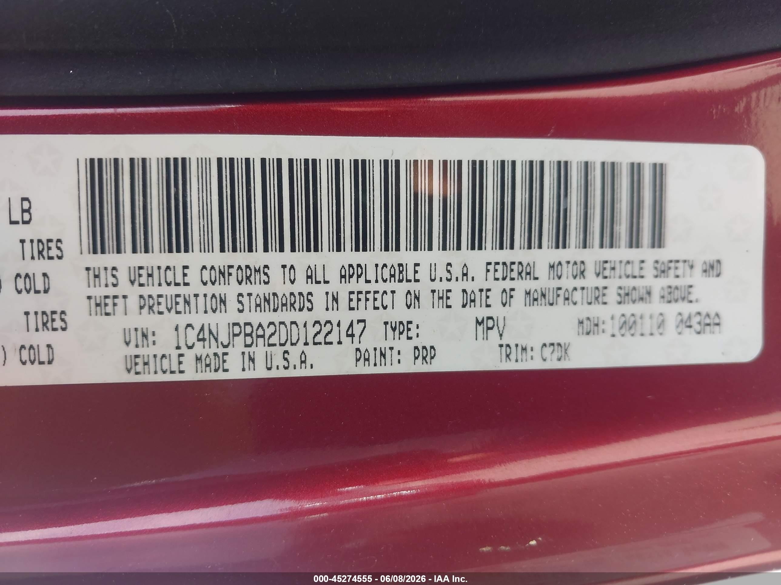 2013 Jeep Patriot Sport Red vin: 1C4NJPBA2DD122147