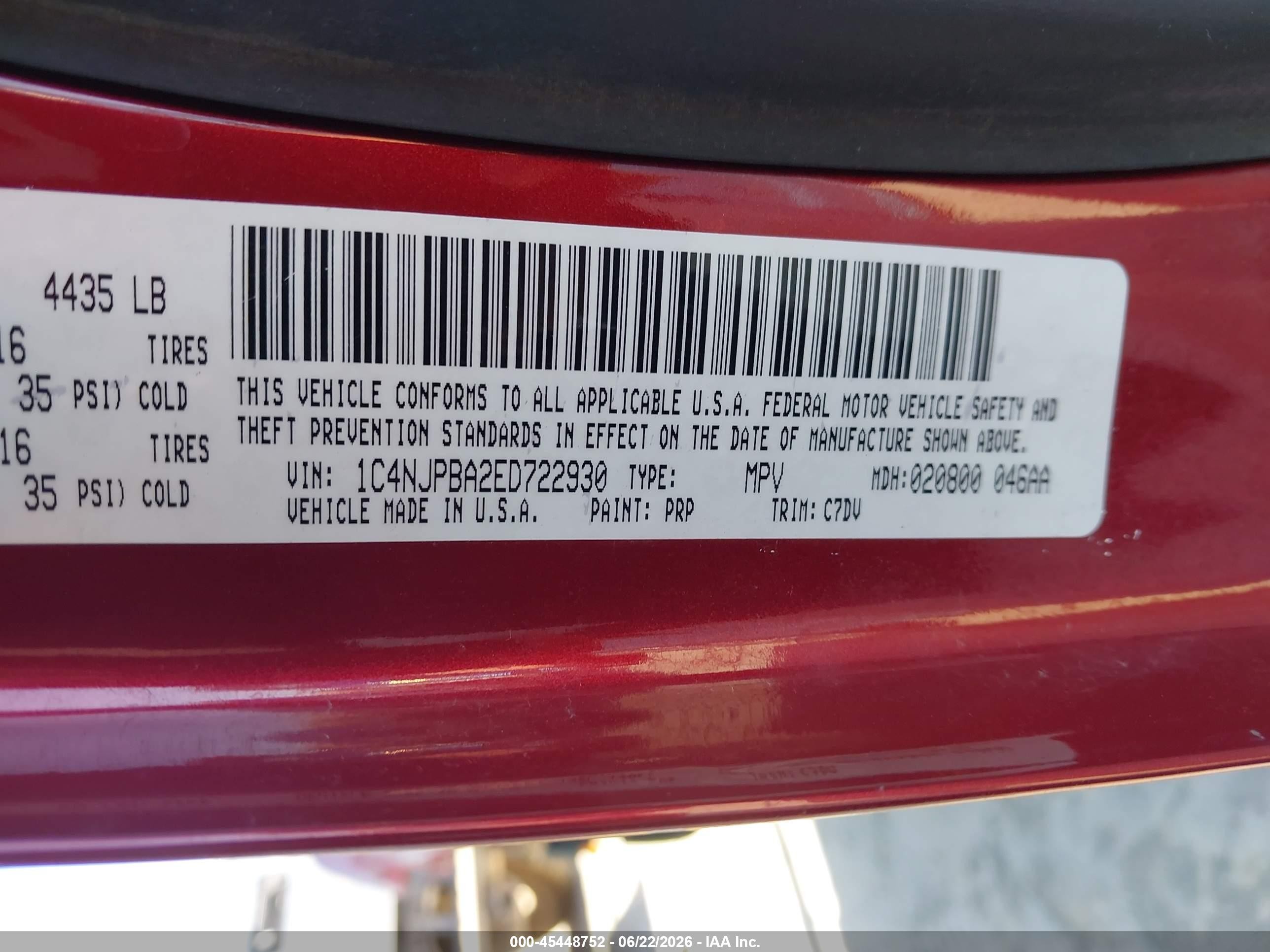 2014 Jeep Patriot Sport Burgundy vin: 1C4NJPBA2ED722930